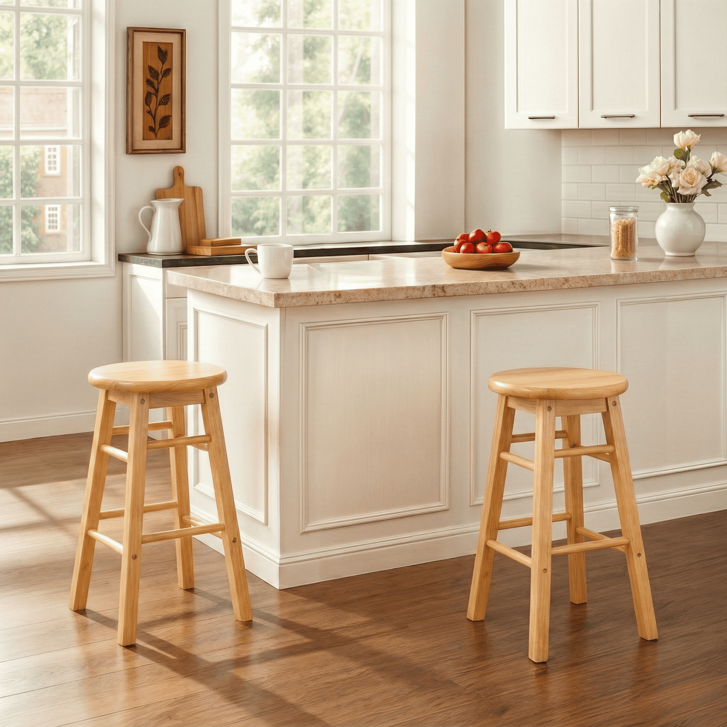 Mainstays 2-Pack 24" Backless Wood Counter Stools, Natural Finish