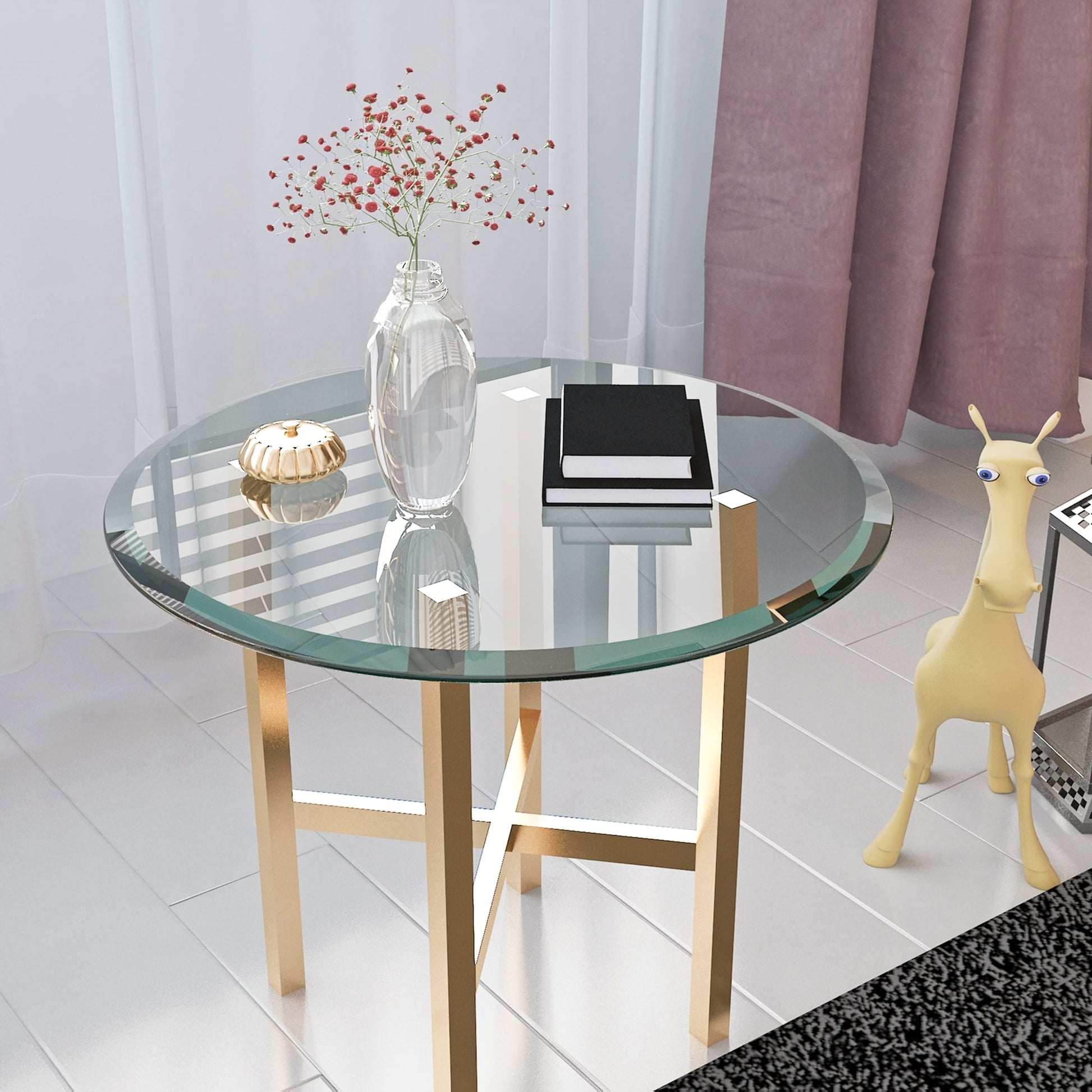 24" Round Tempered Glass Table Top Clear Glass 1/2" Thick Beveled Polished Edge for Indoor Dining or Outdoor Patio