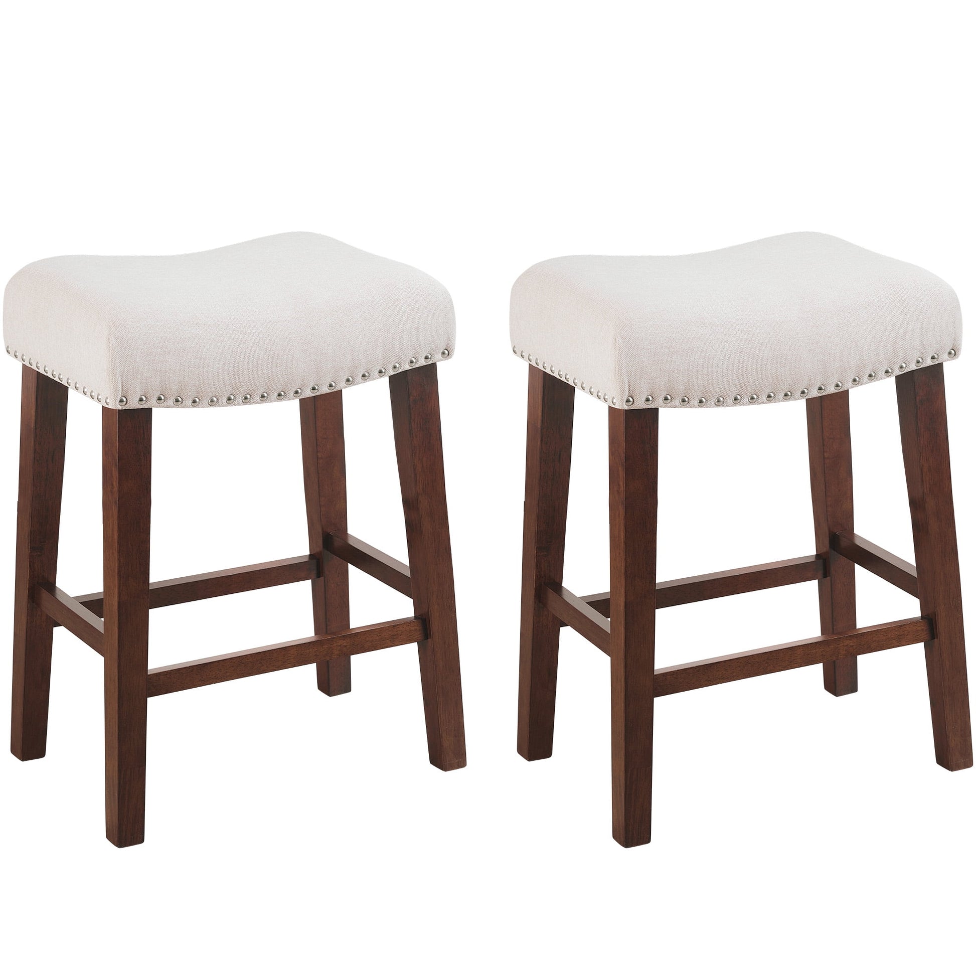 24 inch Bar Stools Set of 2 Linen Counter Height Kitchen Stools Curved Backless Saddle Barstools for Kitchen Island, Beige