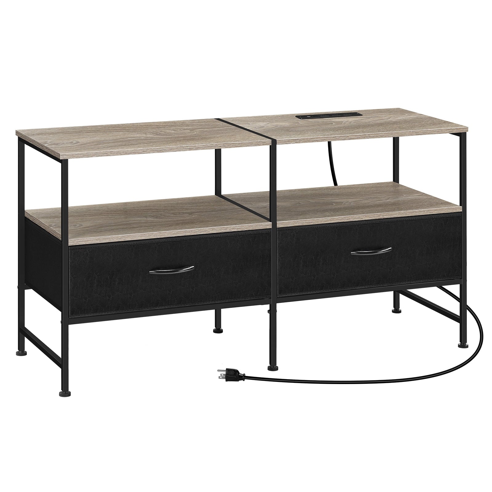 25"H Raised TV Stand Industrial TV Stand with Fabric for Living Room, Bedroom with Charging Stake Gray