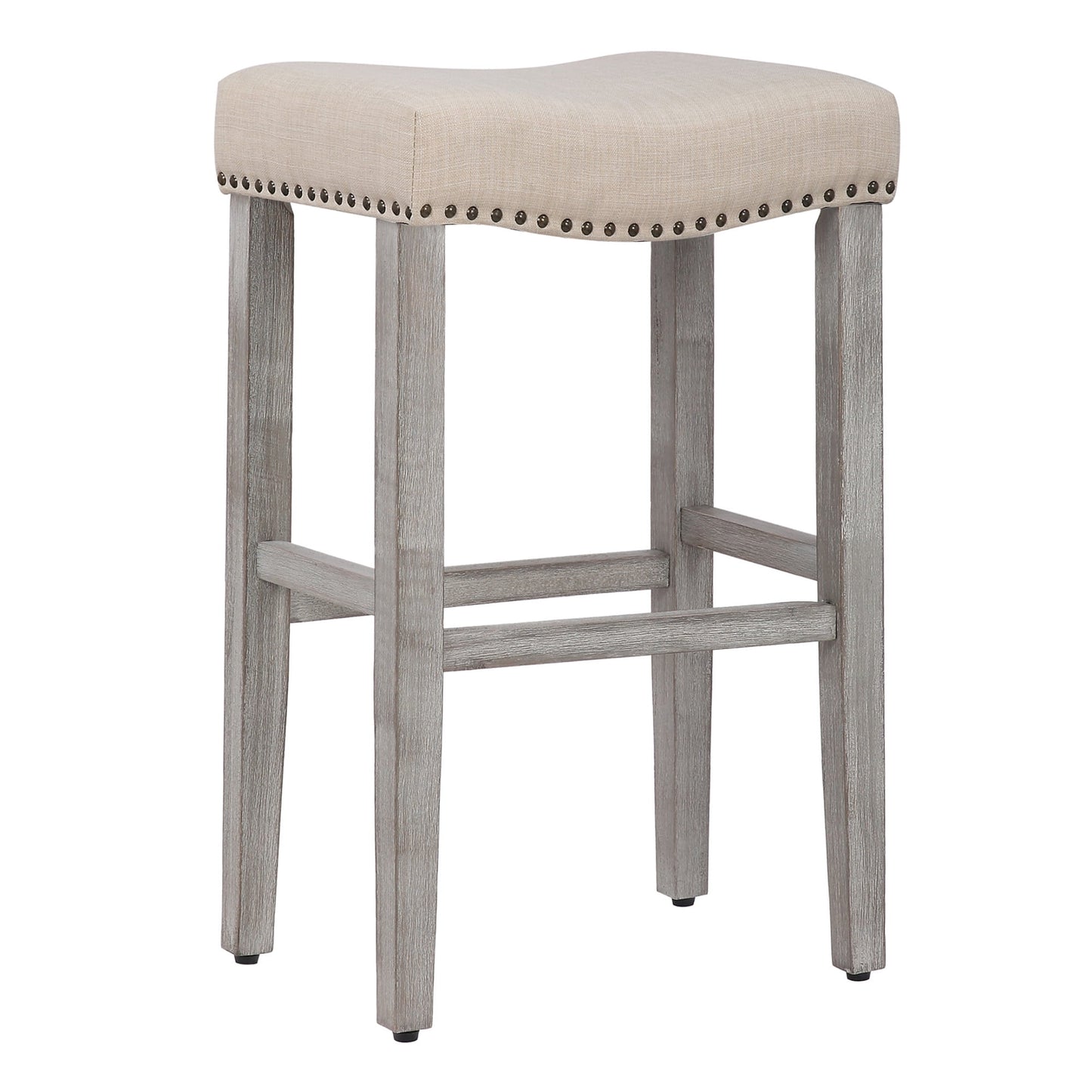 29" Inch Upholstered Backless Saddle Seat Counter Stool, Antique Gray/Beige