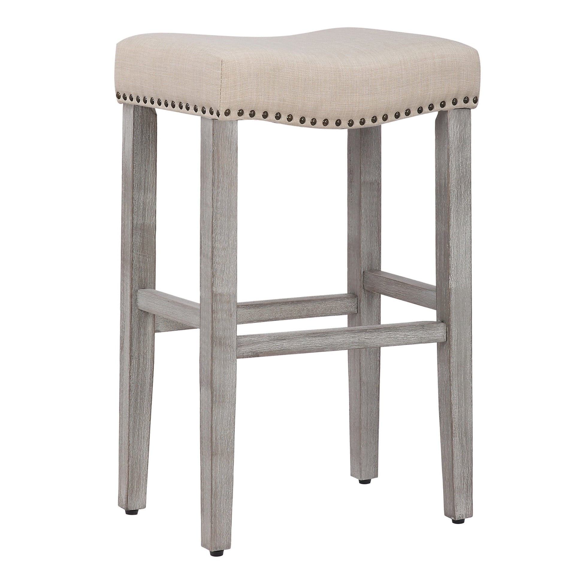 29" Inch Upholstered Backless Saddle Seat Counter Stool, Antique Gray/Beige