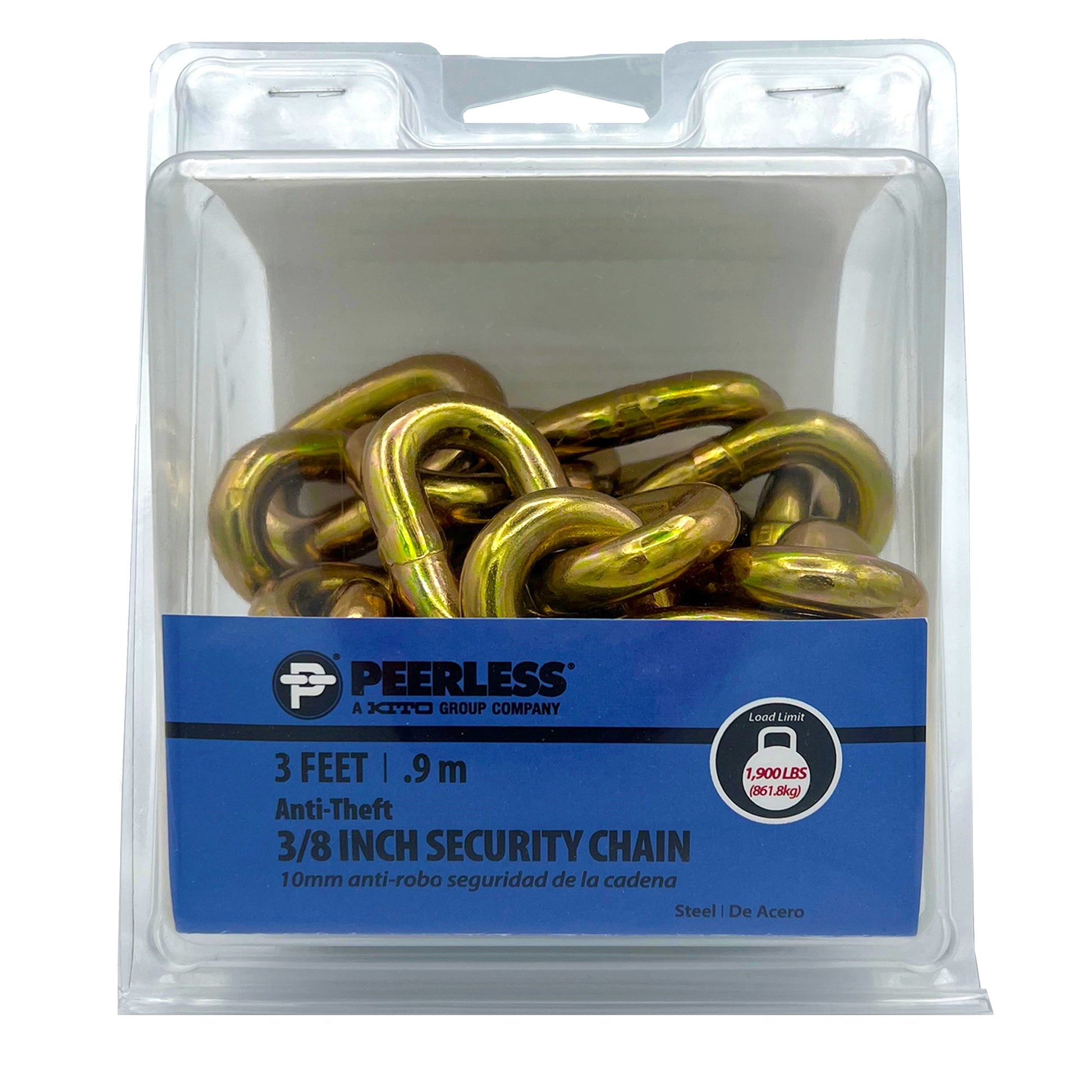 Cadena de Seguridad Antirrobo de 3/8", 3 ft, Galvanizado en Zinc Amarillo, Peerless Chain Company, #4751303