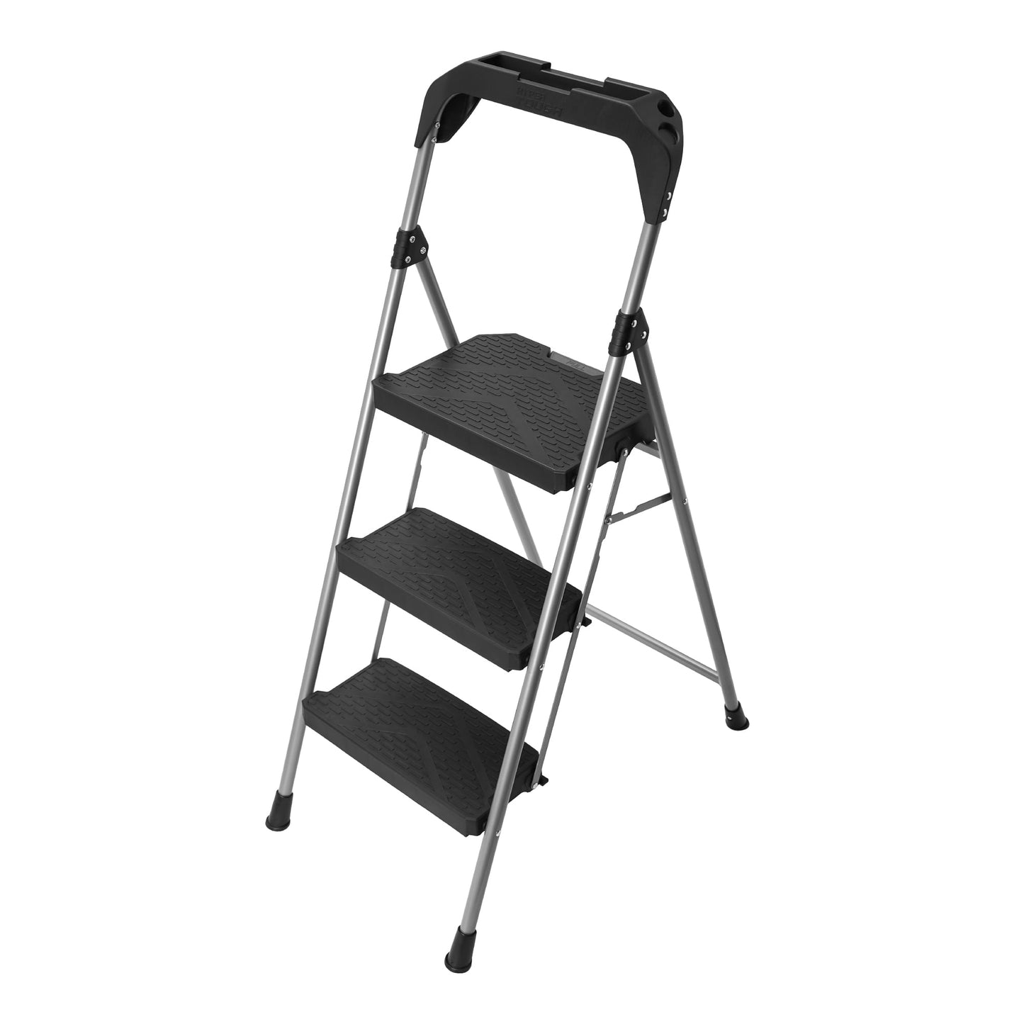 Hyper Tough Gray & Black 3-Step Steel Large Platform & Foldable Step Stool â€“ Holds up to 300 Pounds