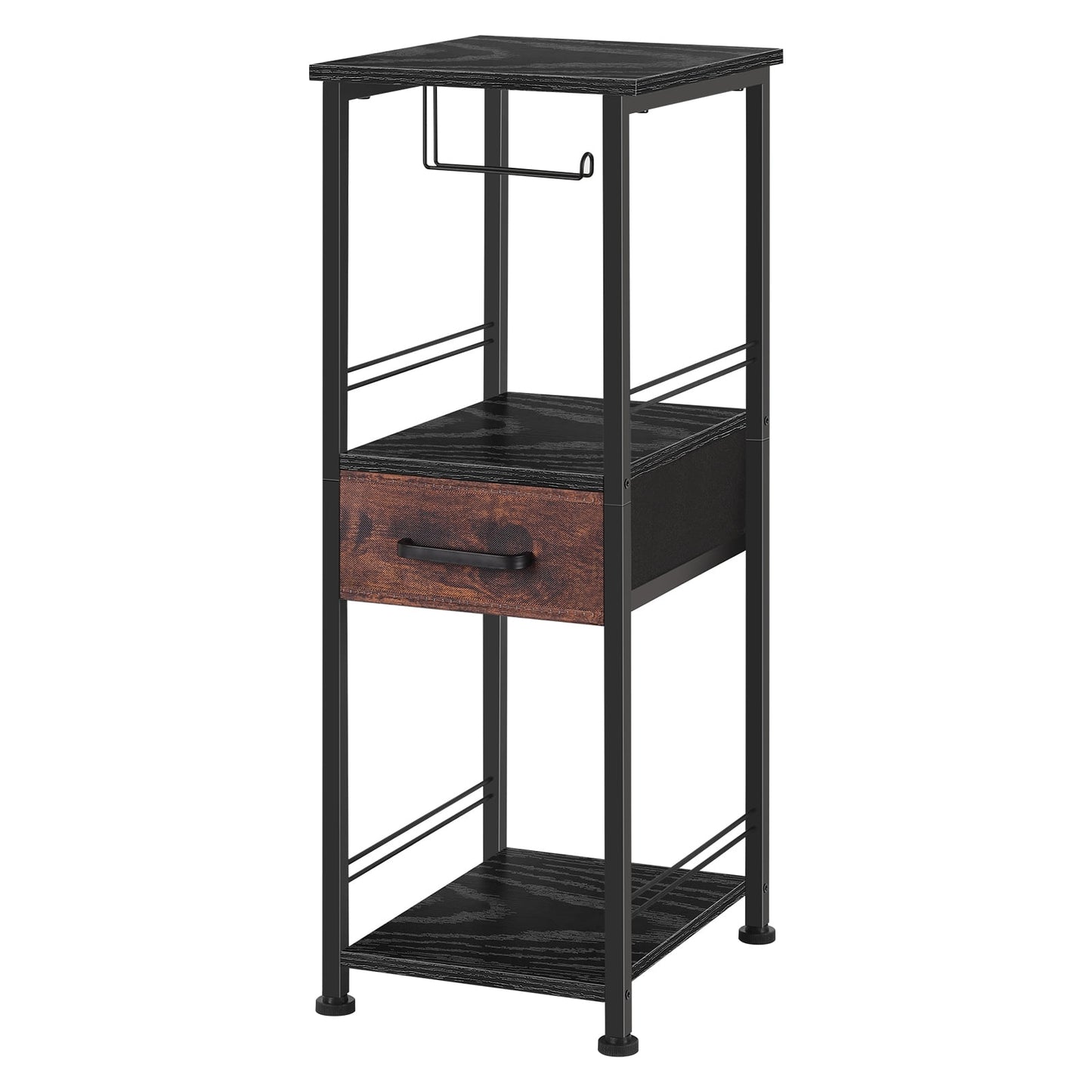 3-Tier Bathroom Storage Cabinet Tissue Holder Brown Drawer Black Divider