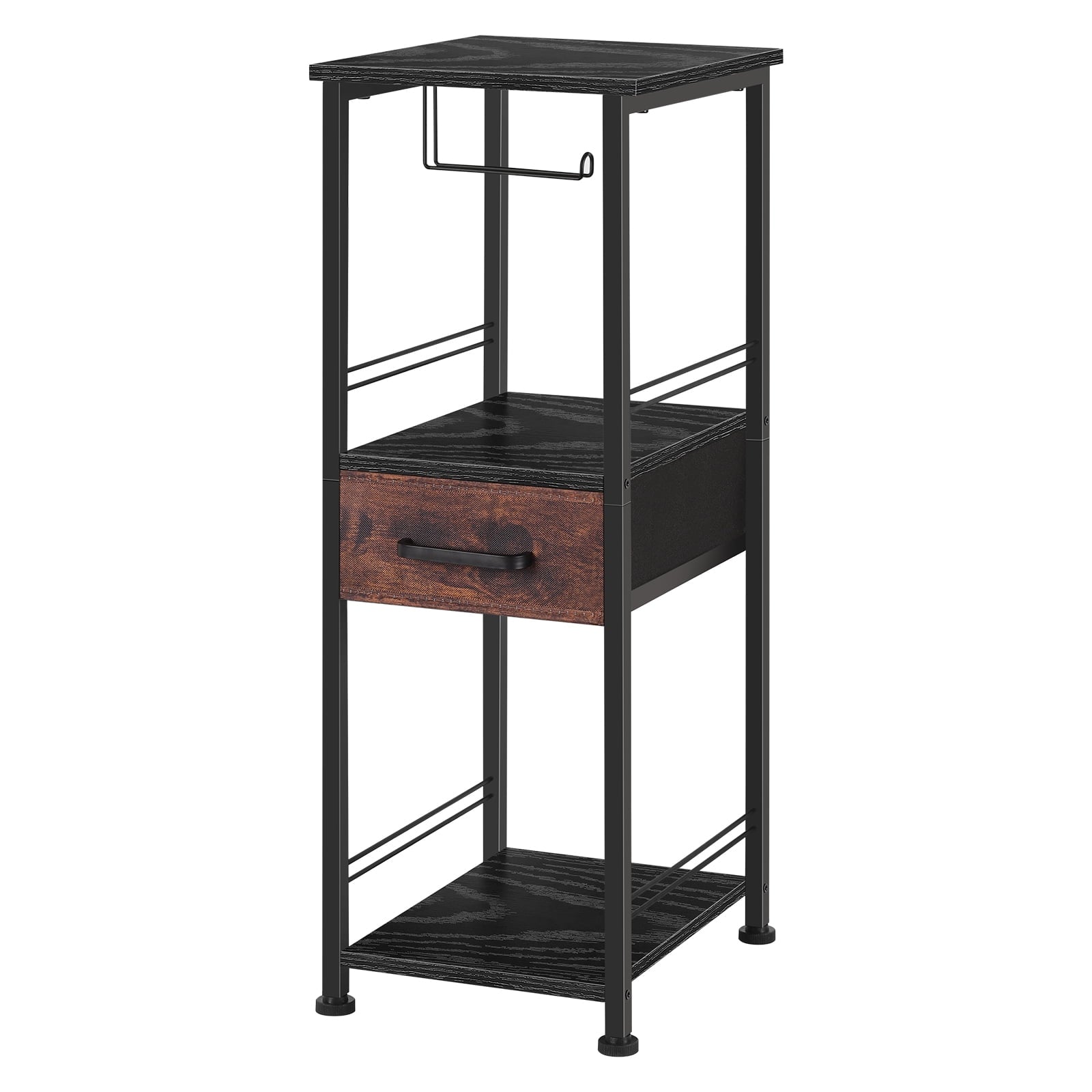 3-Tier Bathroom Storage Cabinet Tissue Holder Brown Drawer Black Divider