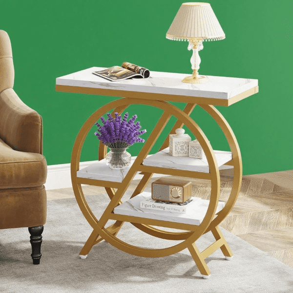 3-Tier Industrial End Table, Slim Side Table with Open Storage, Wood & Metal Frame for Living Room/Bedroom/Office