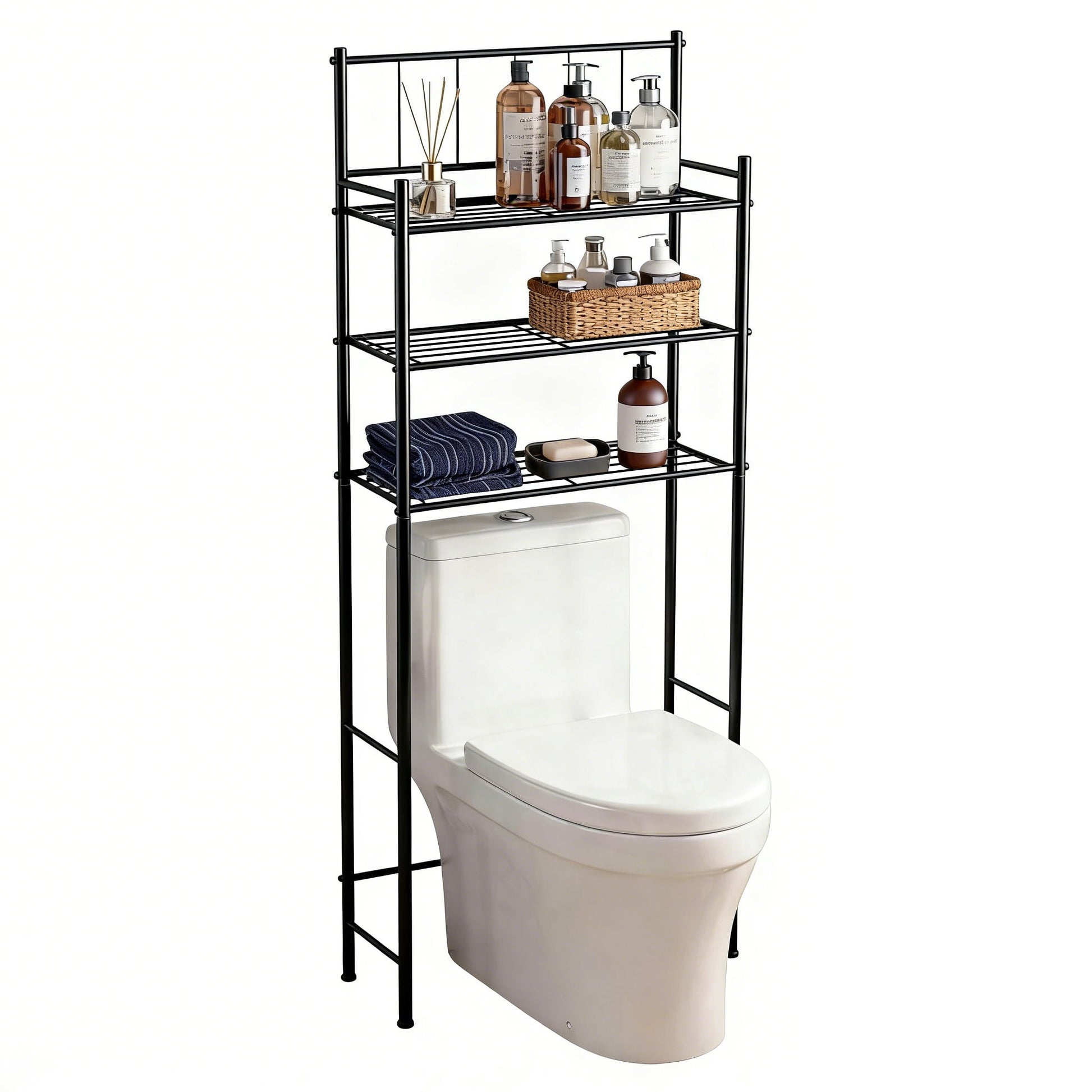cisilov Almacenamiento sobre el Inodoro, Estante de Almacenamiento de 3 Niveles sobre el Inodoro para BaÃ±o, Estantes Organizadores de BaÃ±o de Metal sobre el Inodoro, Negro