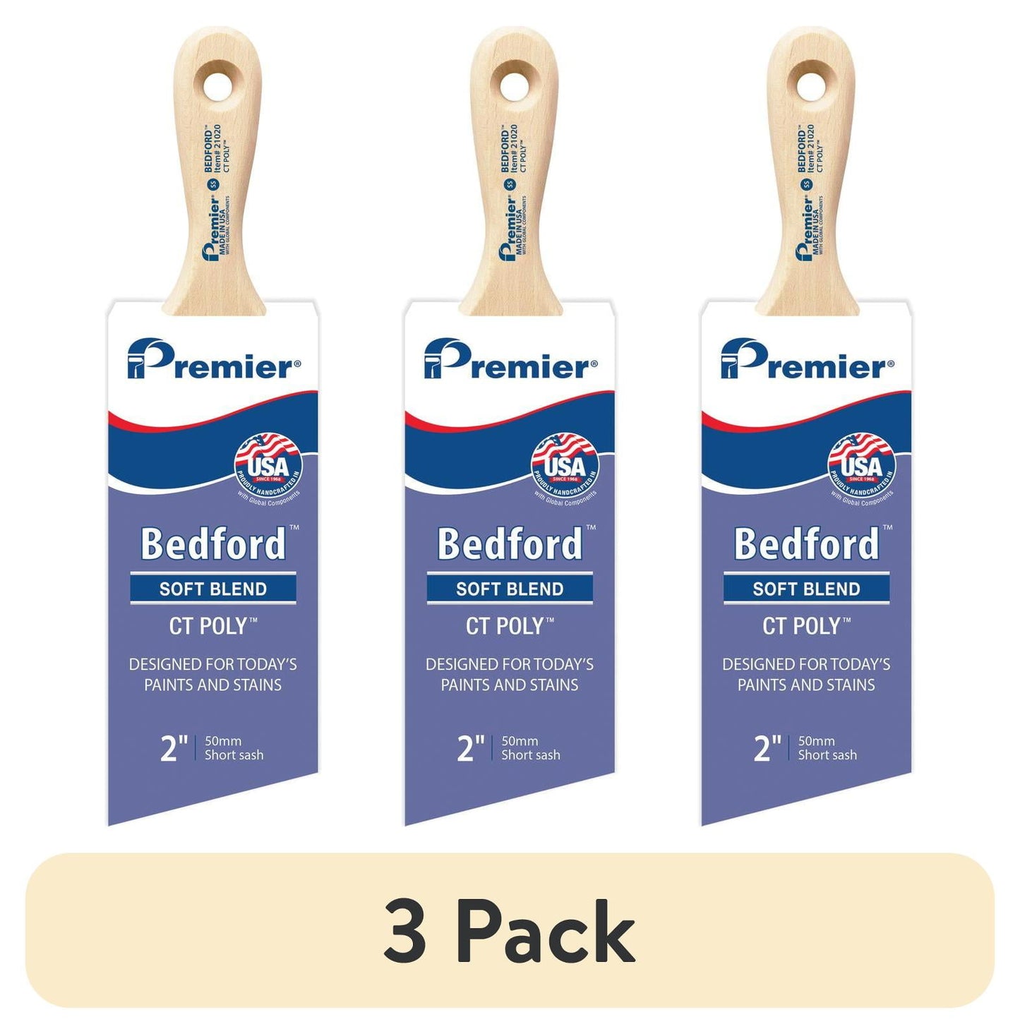 (3 pack) 2 in. Bedford CT Poly Short Angle Sash Household Paintbrush, Polyester
