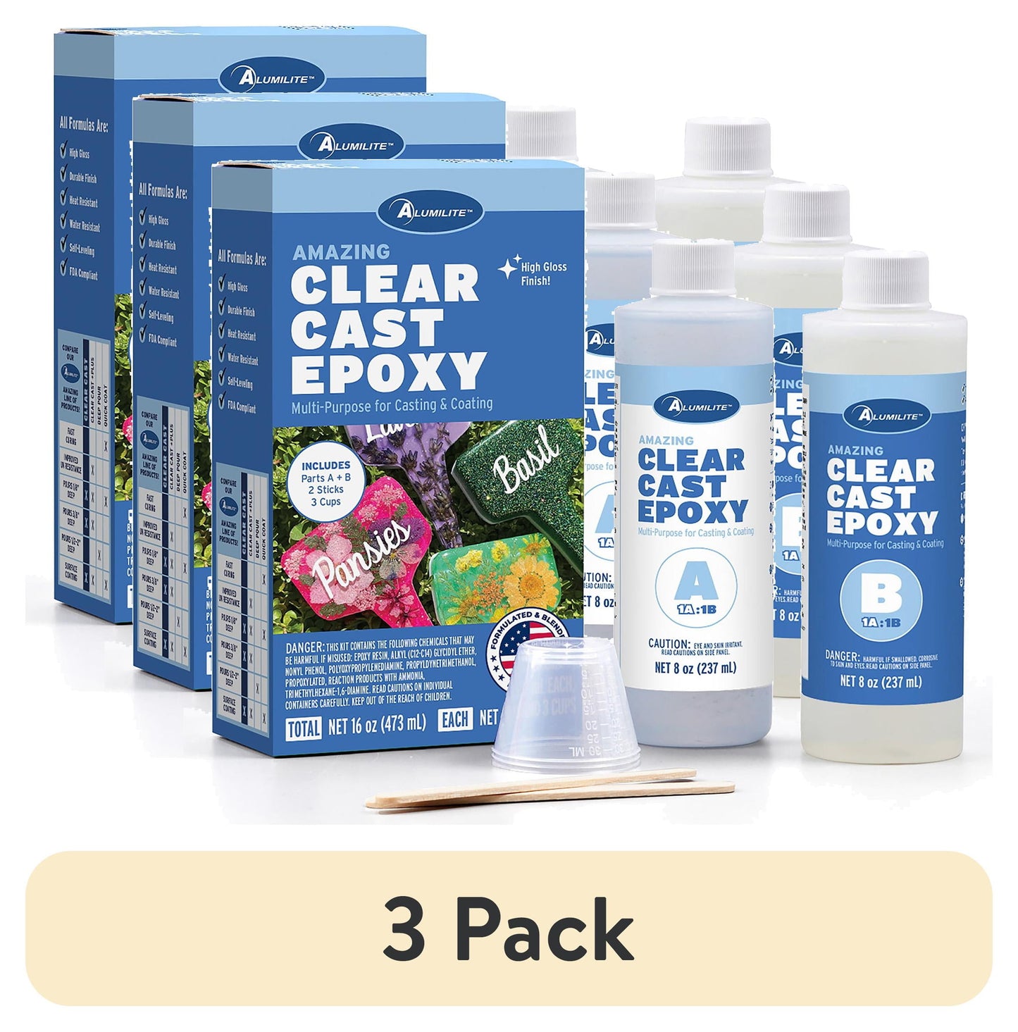 (3 pack) Alumilite Amazing Clear Cast Resin Epoxy Coating, 16 fl oz