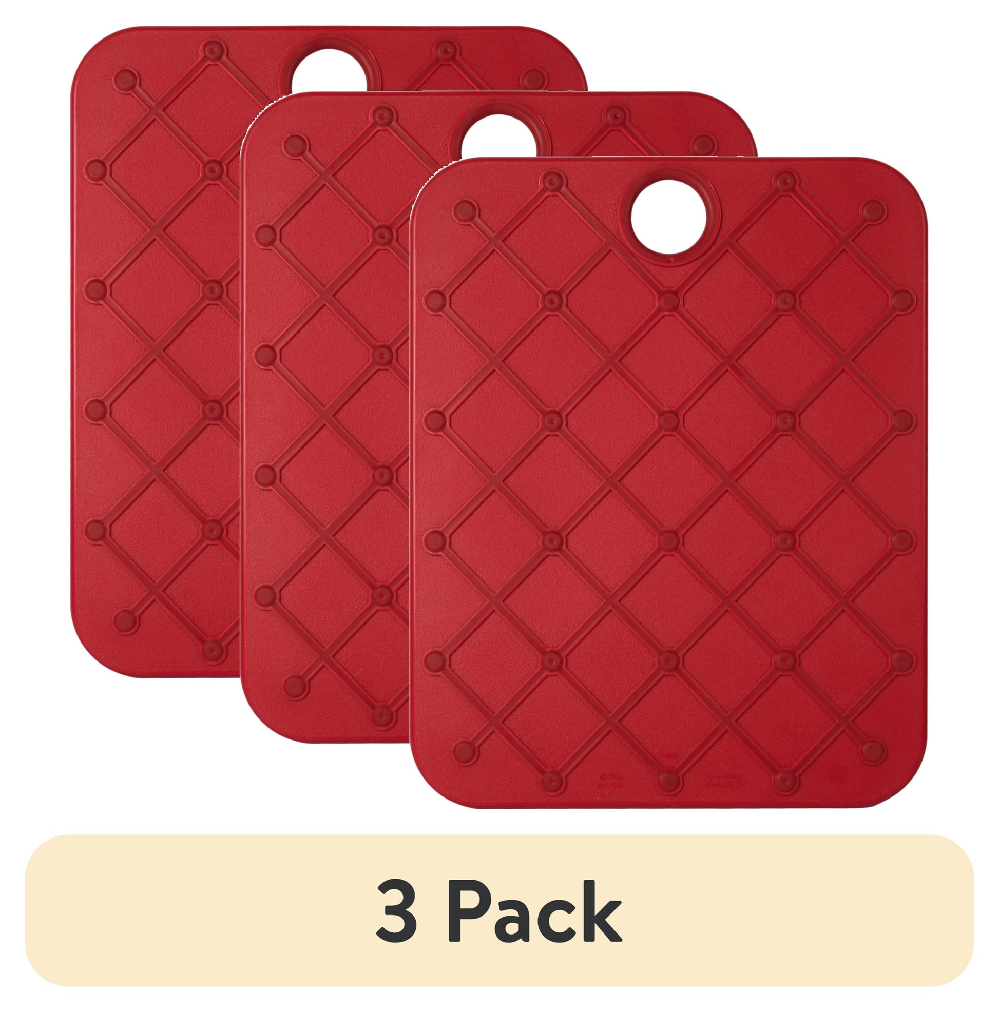 (3 pack) Architec 14" x 11" Gripper Non-Slip Poly Cutting Board, Red