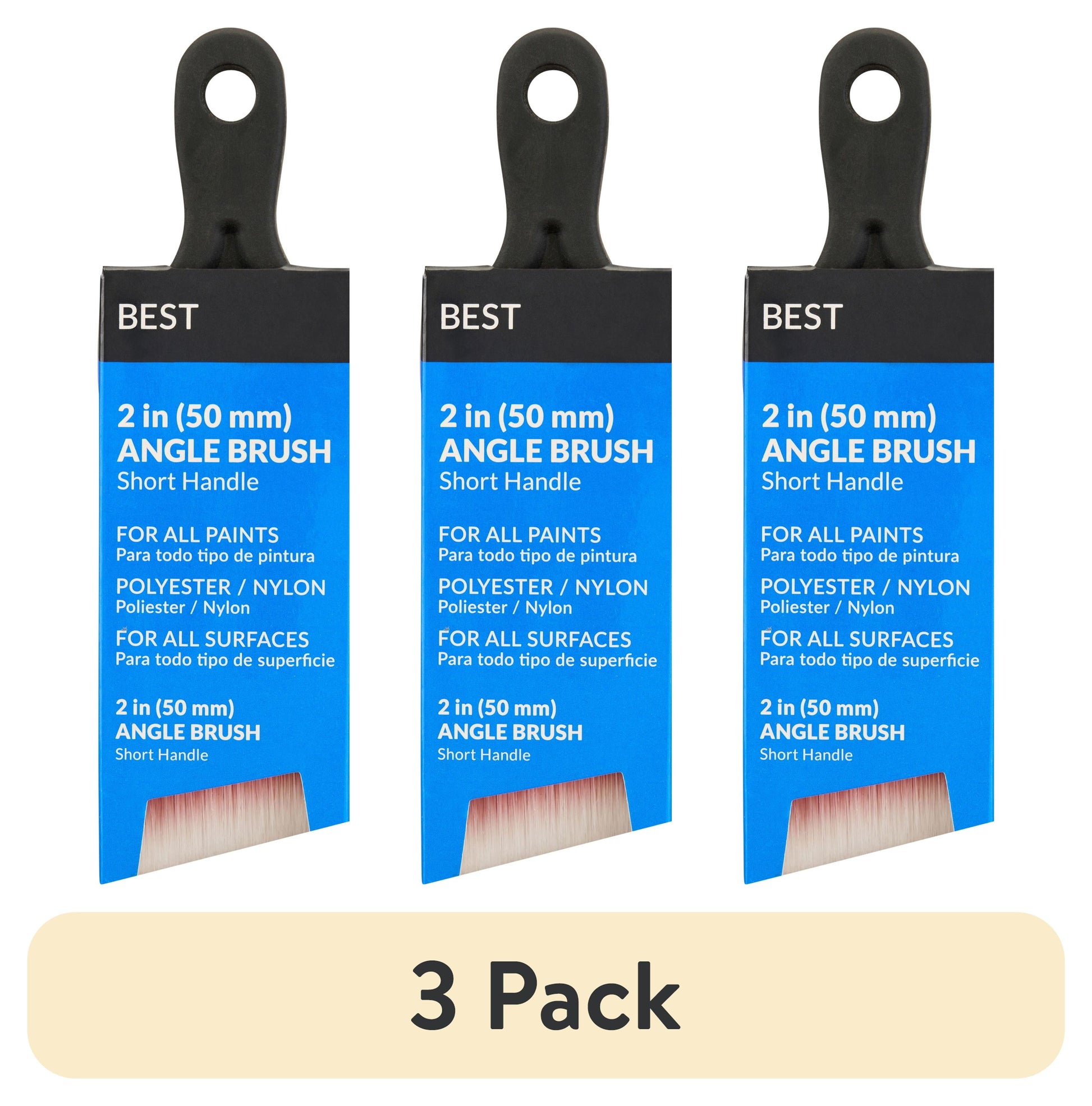 (3 pack) BEST 2" Polyester-Nylon Rubber Short Angle Brush