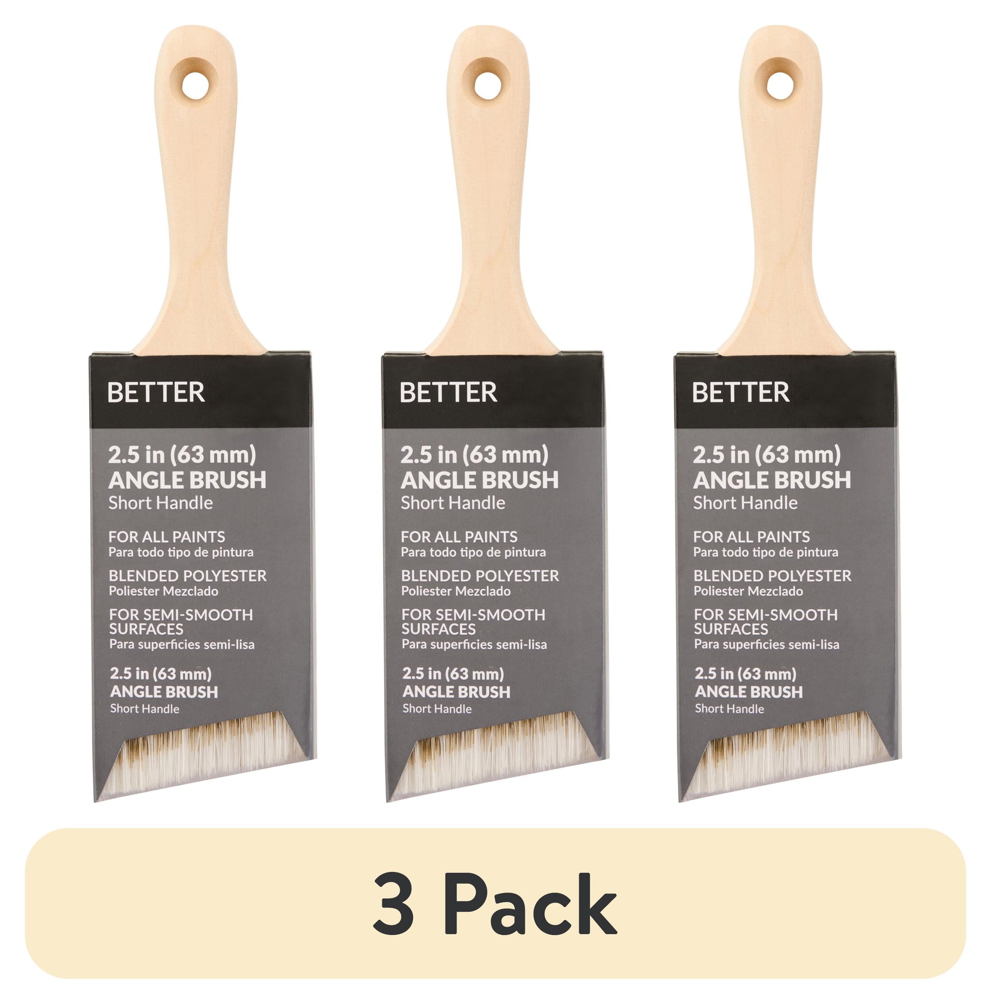 (3 pack) BETTER 2.5" Blended Polyester Short Angle Brush