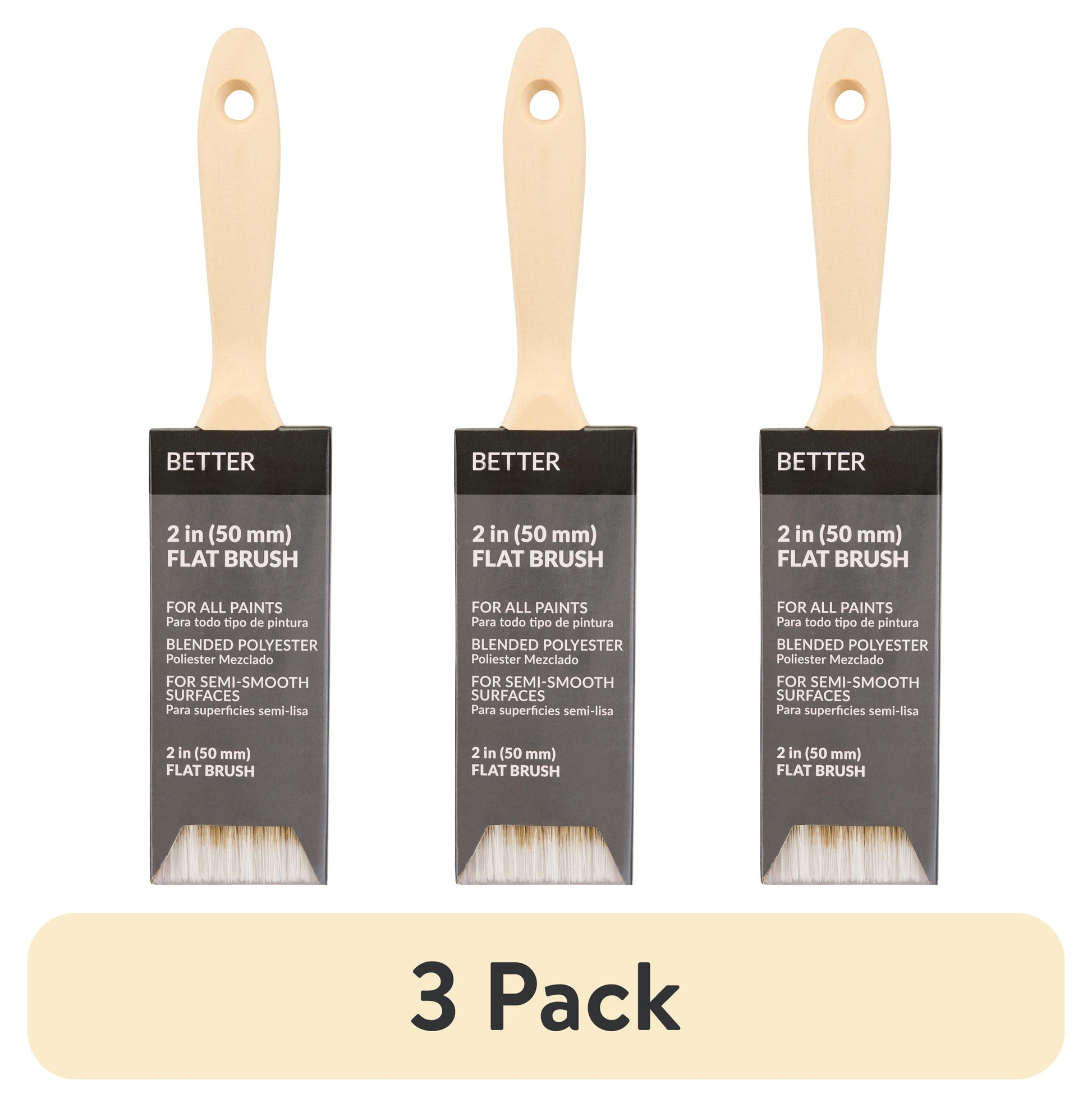 (3 pack) Better 2 in. Blended Polyester Flat Paint Brush