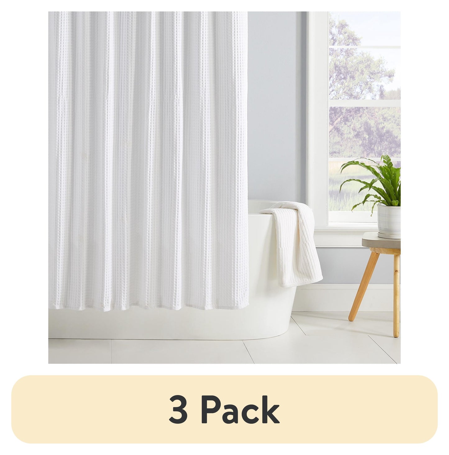 (3 pack) Better Homes & Gardens Chunky Waffle Weave 72" x 72" Fabric Shower Curtain
