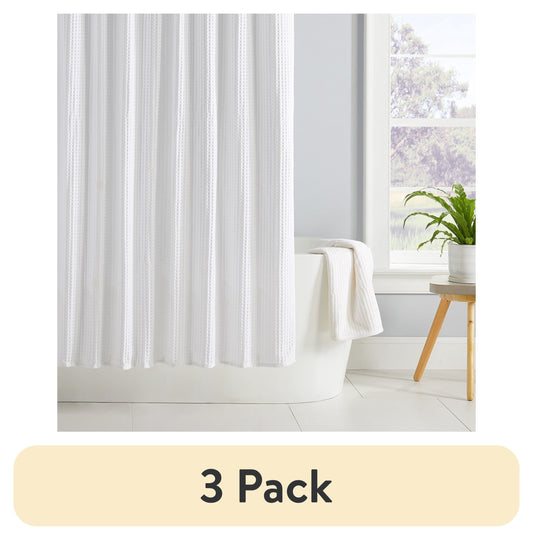 (3 pack) Better Homes & Gardens Chunky Waffle Weave 72" x 72" Fabric Shower Curtain