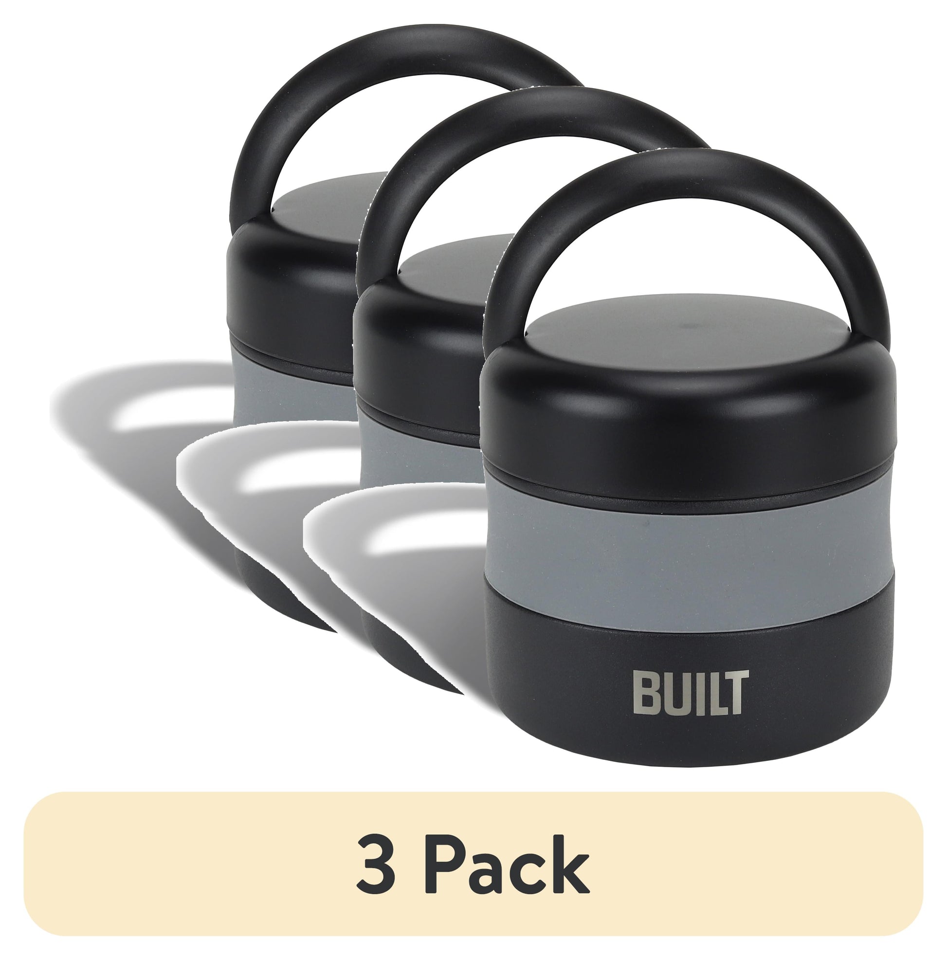 (3 pack) BUILT 12 oz Wide Mouth Vacuum Insulated Food Jar with Handle, Black and Gray, A Practical Choice for School Lunches and Activities to keep Meals Hot or Cold
