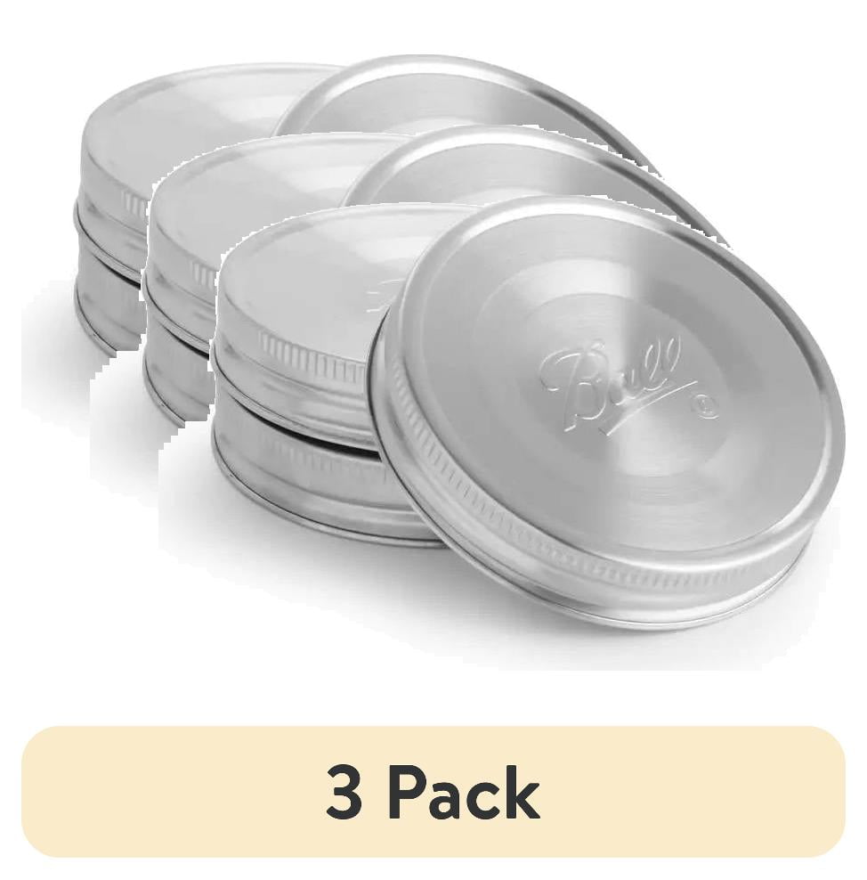 (3 pack) Ball Reusable Mason Jar Lids, Stainless Steel Storage Lids with Silicone Gaskets for an Airtight Seal, Wide Mouth, One Pack of 3
