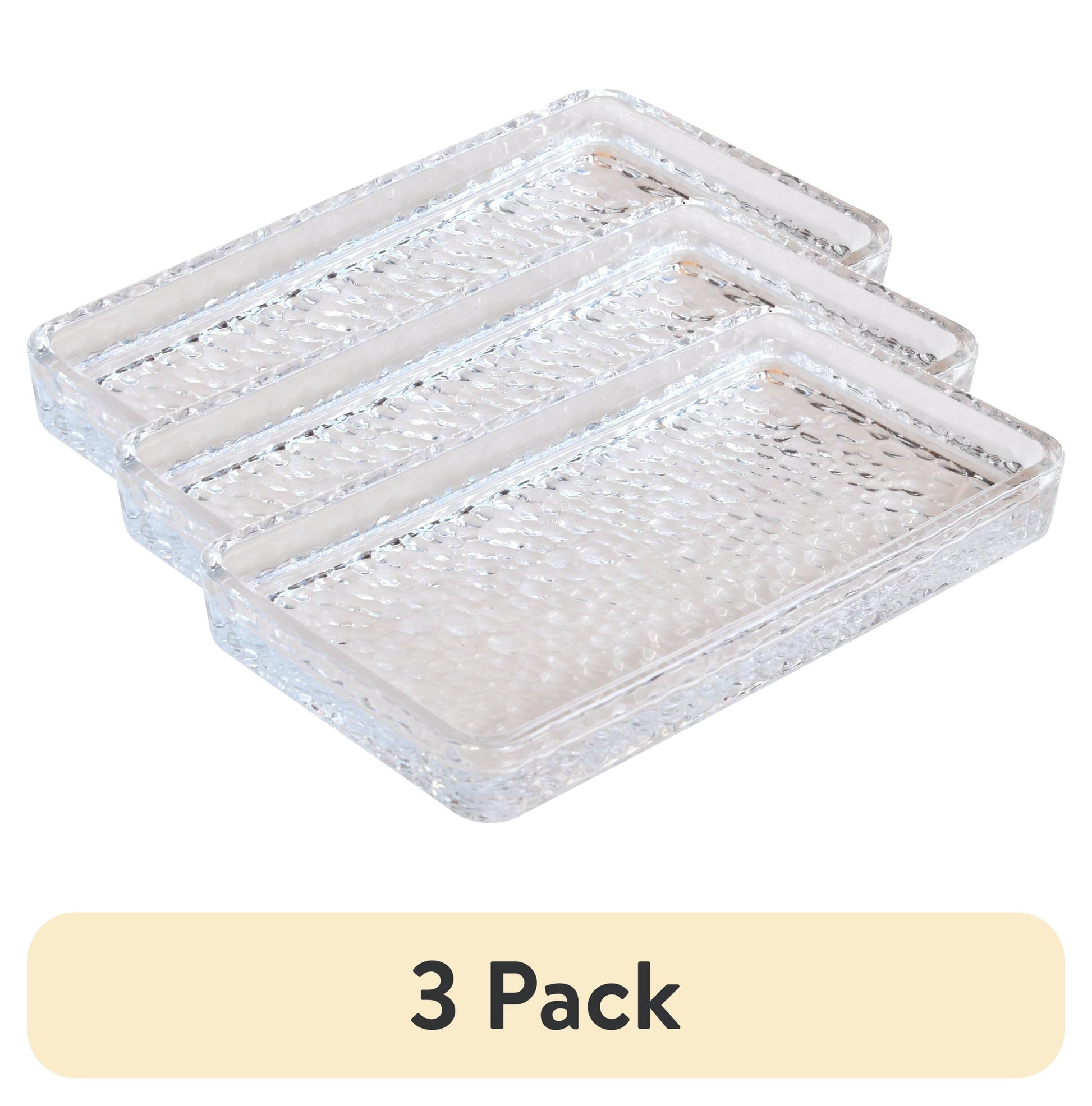 (3 pack) Better Homes & Gardens Hammered Glass Vanity Tray Organizer, Clear