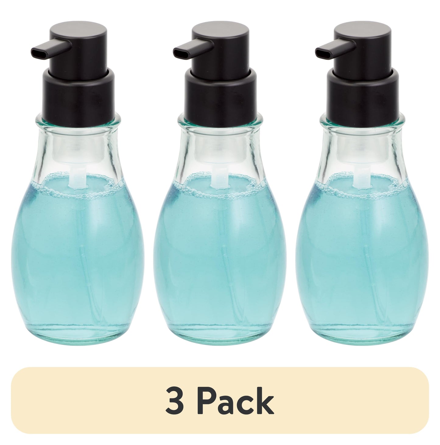 (3 pack) Better Homes & Gardens Recycled Glass Foaming Soap Pump, Clear/ Black