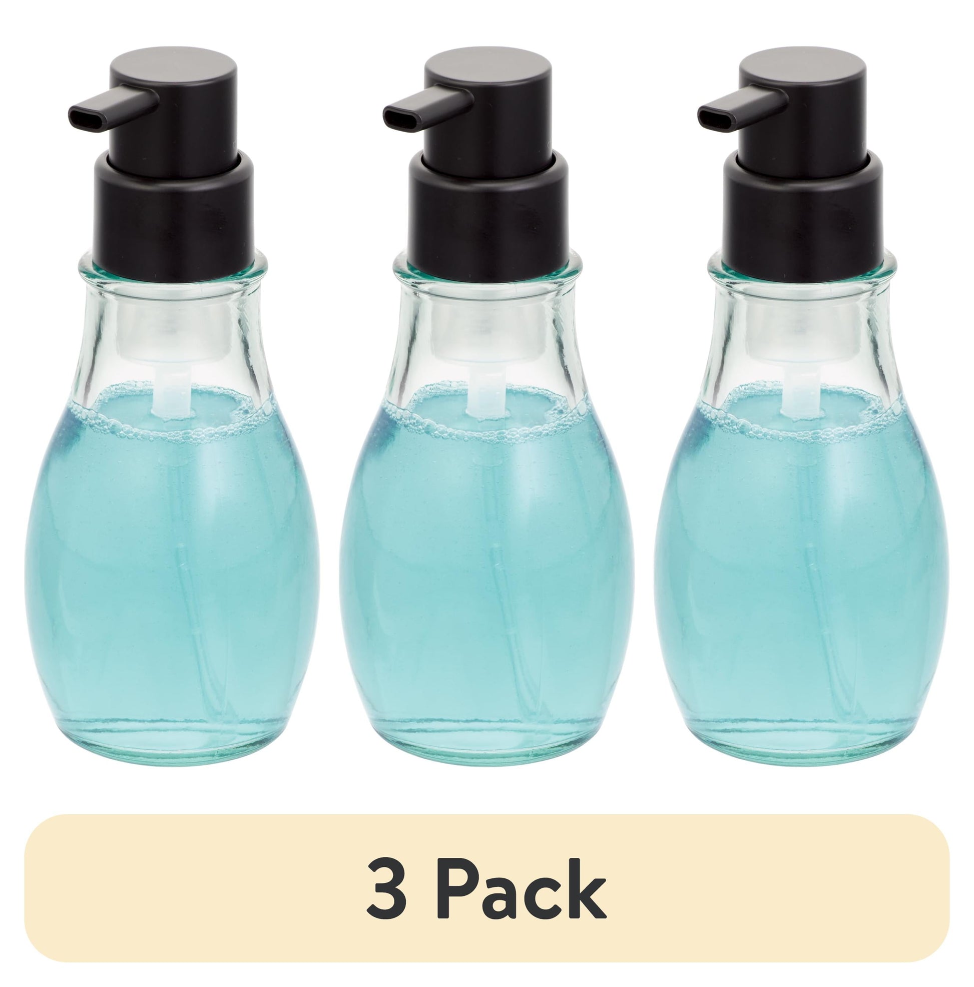 (3 pack) Better Homes & Gardens Recycled Glass Foaming Soap Pump, Clear/ Black