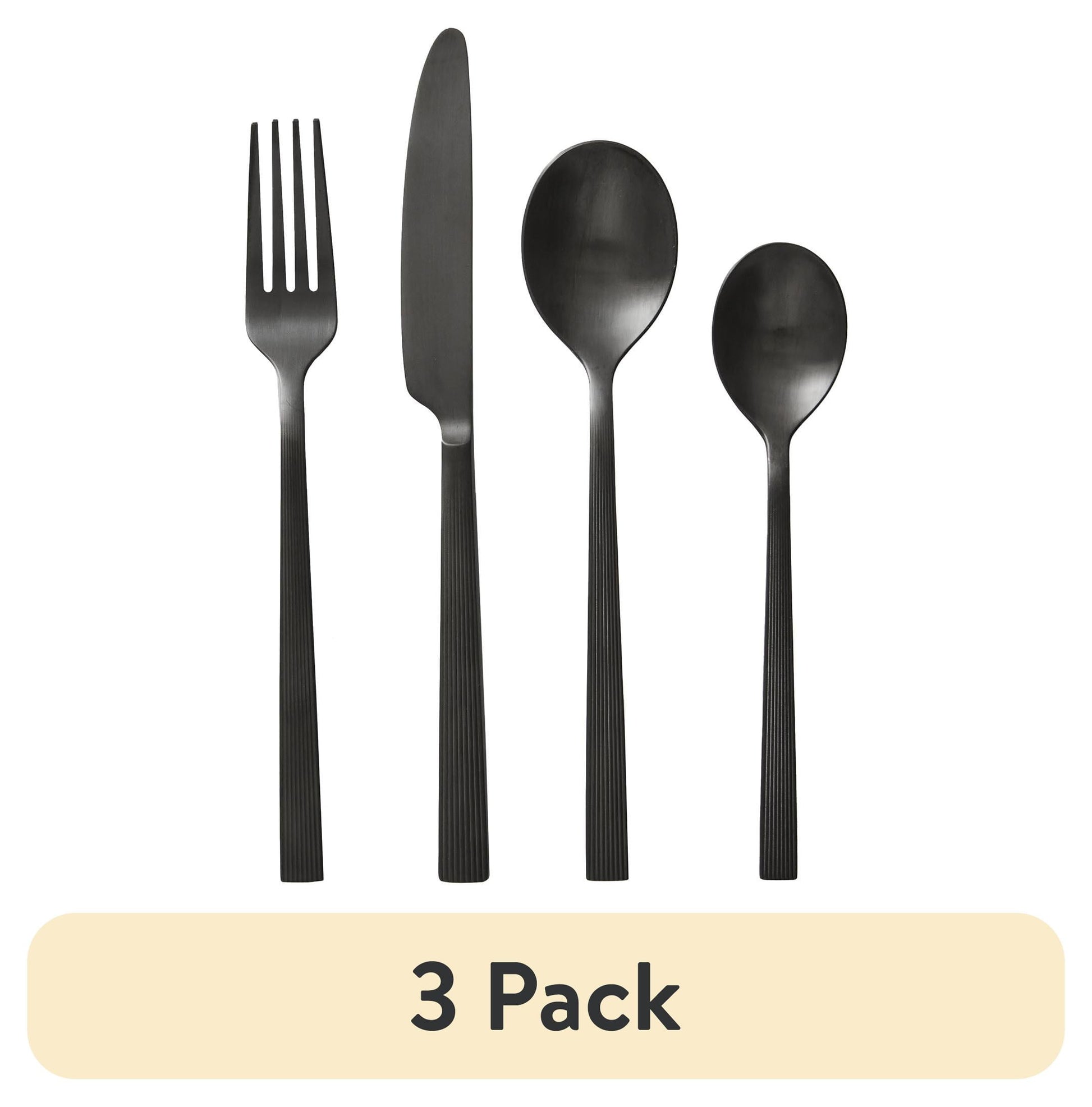 (3 pack) Better Homes & Gardens River 16-Piece Black Stainless Steel Flatware Set (Service for 4)
