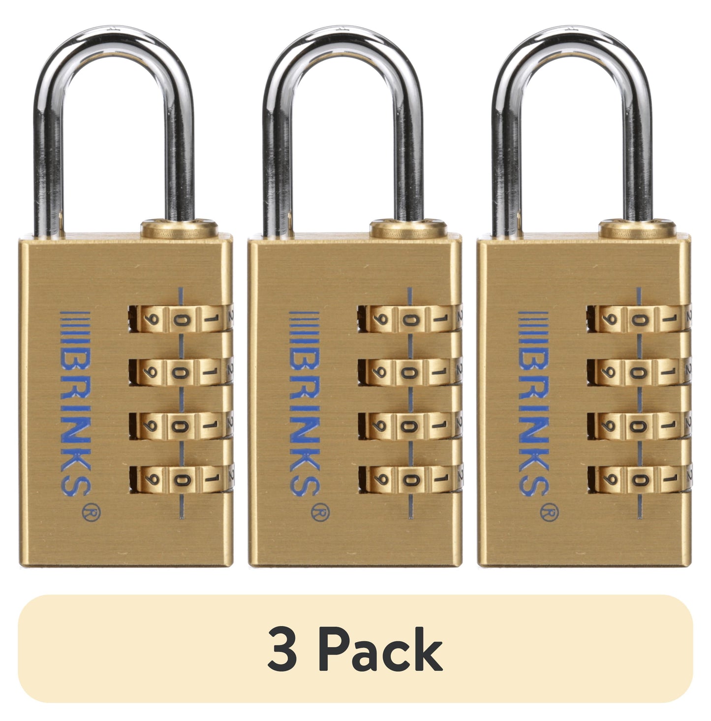(3 pack) Brinks Solid Brass 30mm Resettable Combination Padlock with 1 3/16in Shackle