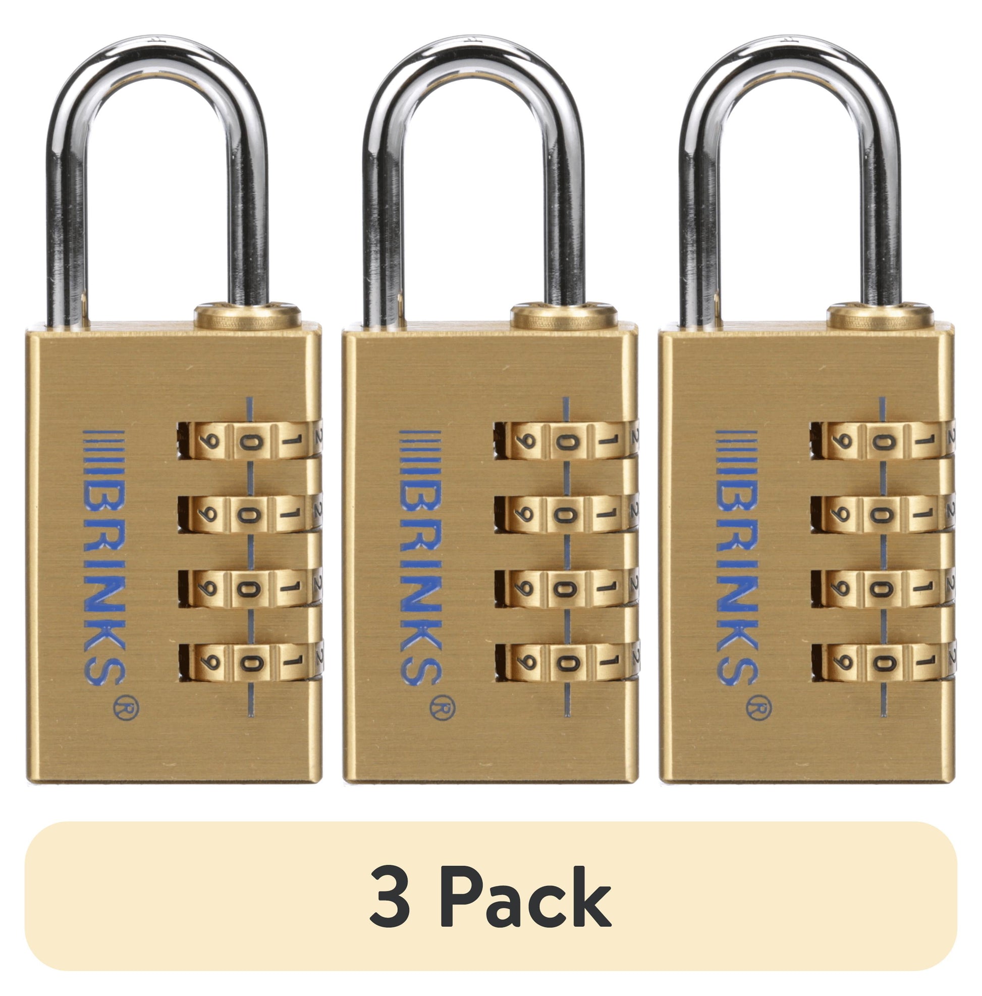 (3 pack) Brinks Solid Brass 30mm Resettable Combination Padlock with 1 3/16in Shackle