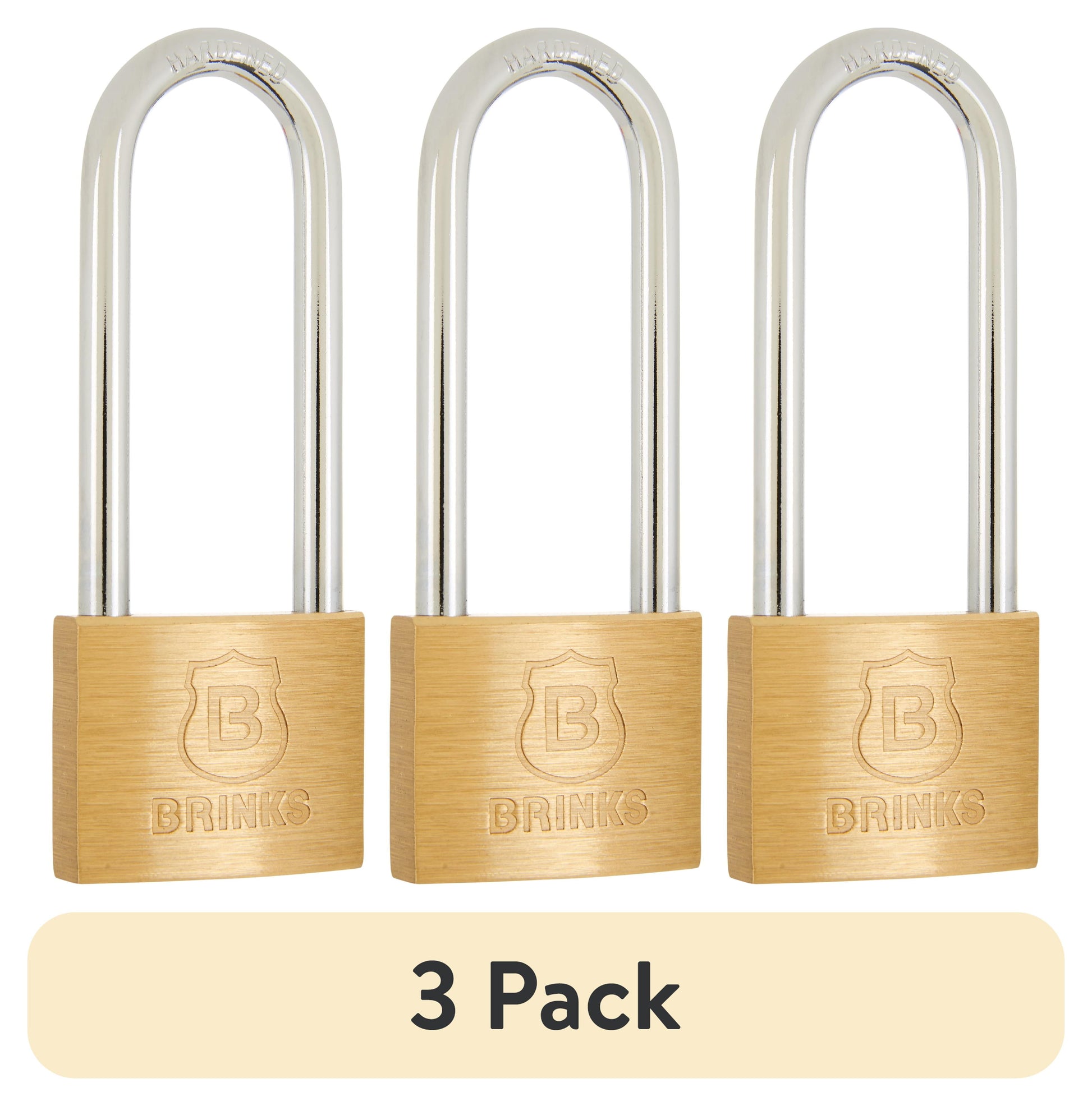 (3 pack) Brink's 40mm Long Shackle Solid Brass Padlock