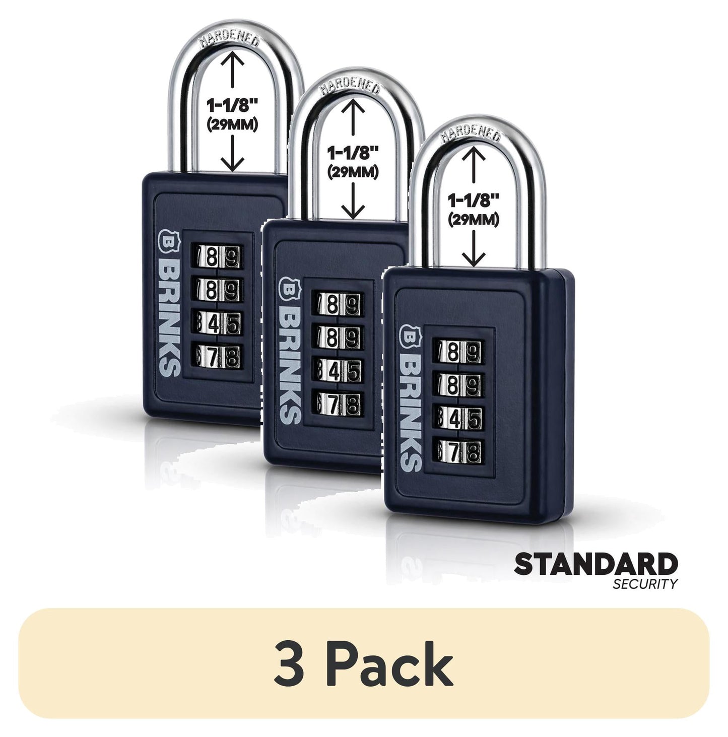 (3 pack) Brinks Zinc Diecast 40mm Combination Sport Padlock with 1 3/16in Shackle