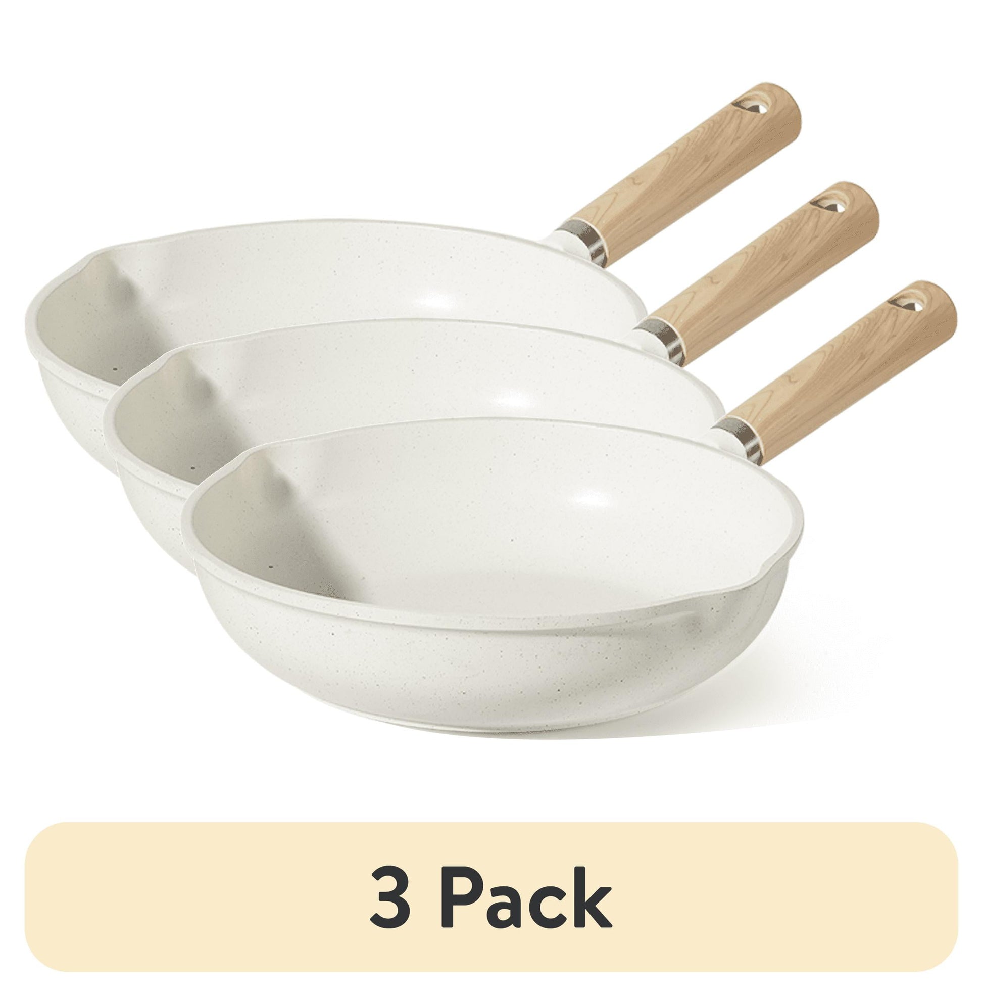 (3 pack) Carote Nonstick Frying Pan 9.5" Skillet With Induction, Egg Omelet Pan Non-Stick Chef's Pan Compatible for All Stoves, Bon Appetit, White Granite