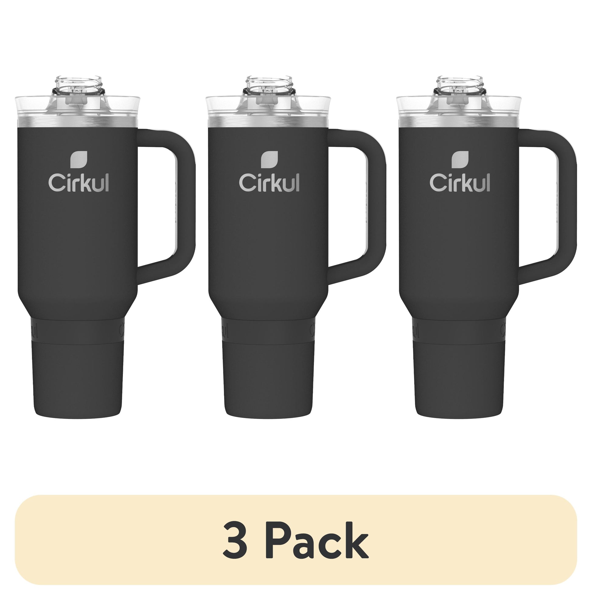 (3 pack) Cirkul 40oz All-Day StrawSip Double-Wall Insulated Stainless Steel Tumbler with Handle, Carbon (Black)