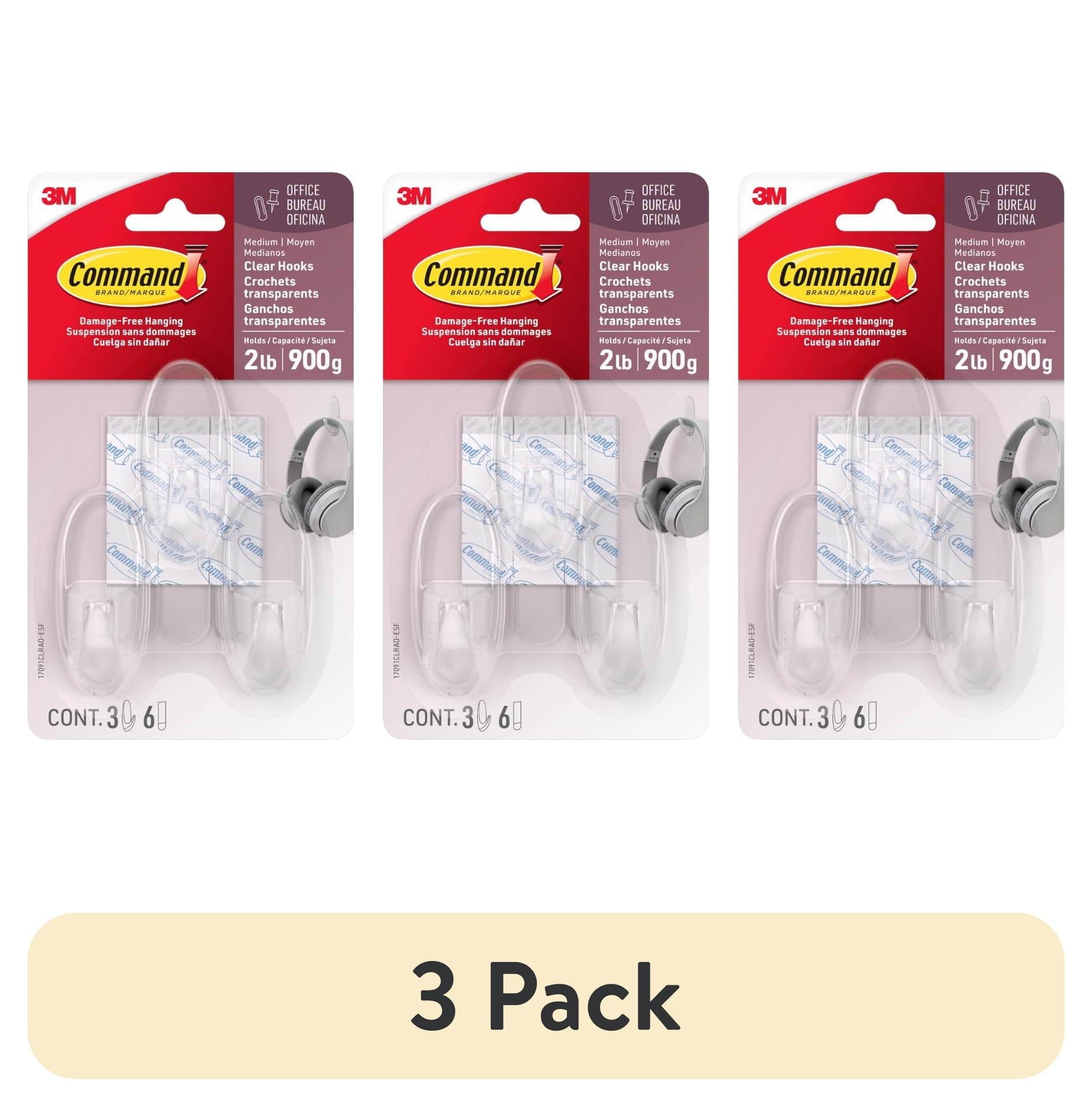 (3 pack) Command Medium Wall Hooks, Clear, Damage Free Decorating, 3 Hooks and 6 Command Strips