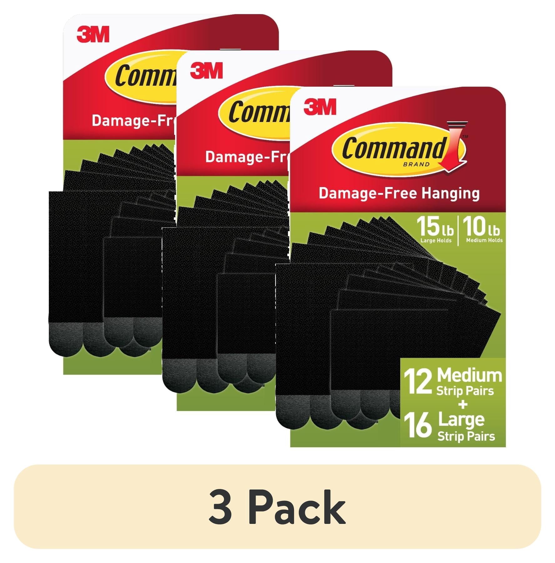 (3 pack) Command Medium and Large Picture Hangers, Holds 10 & 15 lbs, Black, 12 Medium, 16 Pairs Large Adhesive Strips