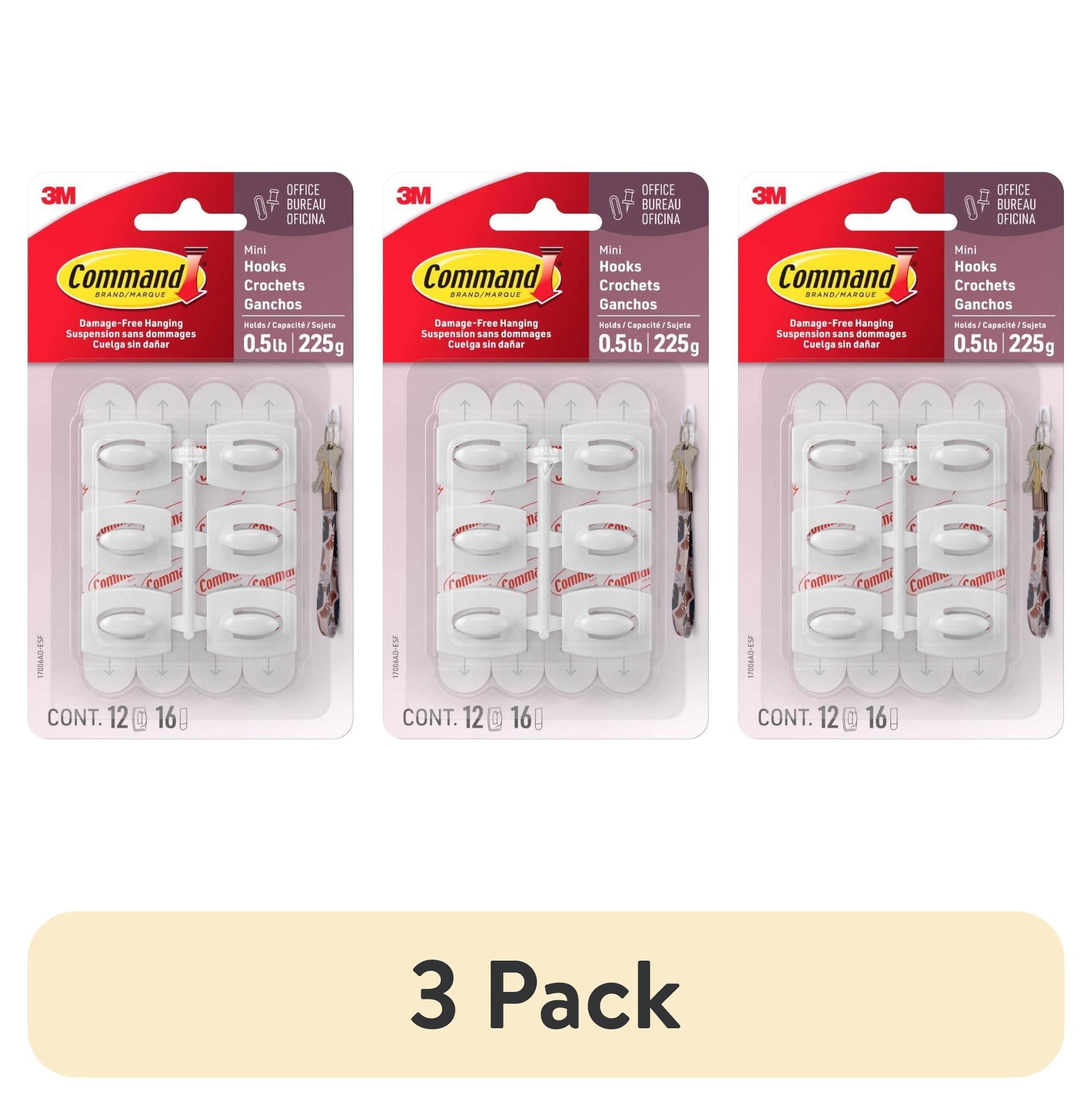 (3 pack) Command Mini Wall Hooks, White, Damage Free Decorating, Twelve Hooks and Sixteen Command Strips