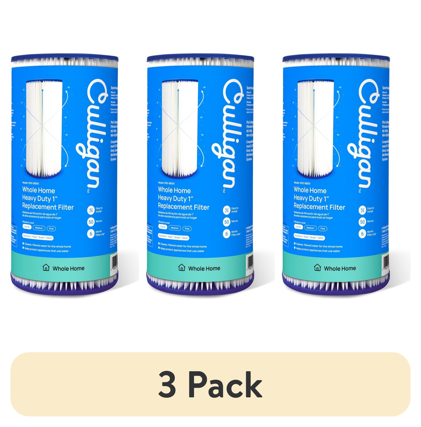 Culligan R50-BBSA Reemplazo de Filtro de Agua para Todo el Hogar, Resistente, de 1", Grueso (Paquete de 2)