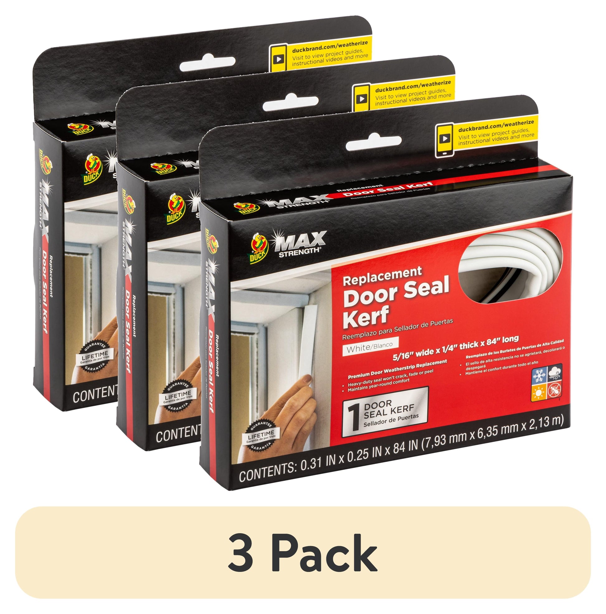 Duck Brand .25 in. Thick Max Strength Replacement Door Seal, White Weather Stripping 84 in. Length