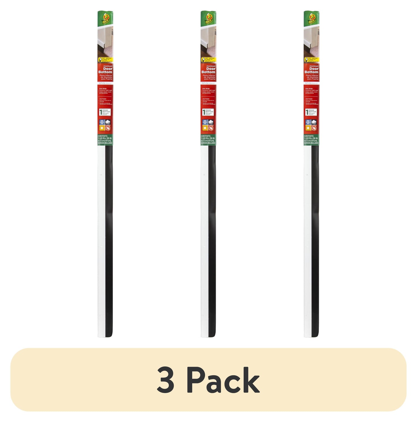 (3 pack) Duck Brand White Aluminum Standard Door Bottom Seal, 1.63 in. x 36 in.