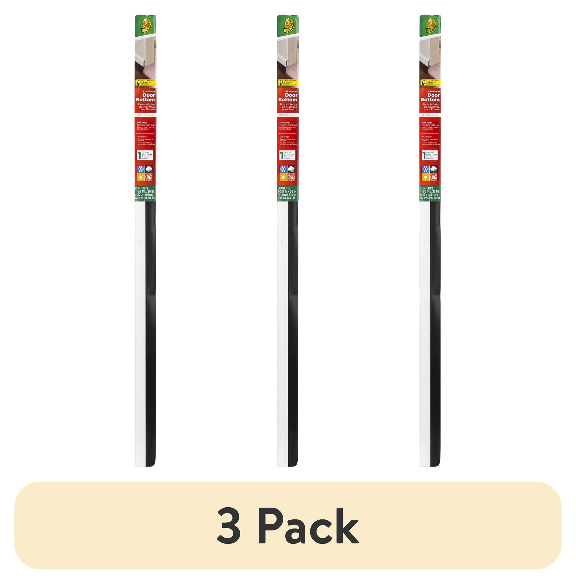 (3 pack) Duck Brand White Aluminum Standard Door Bottom Seal, 1.63 in. x 36 in.