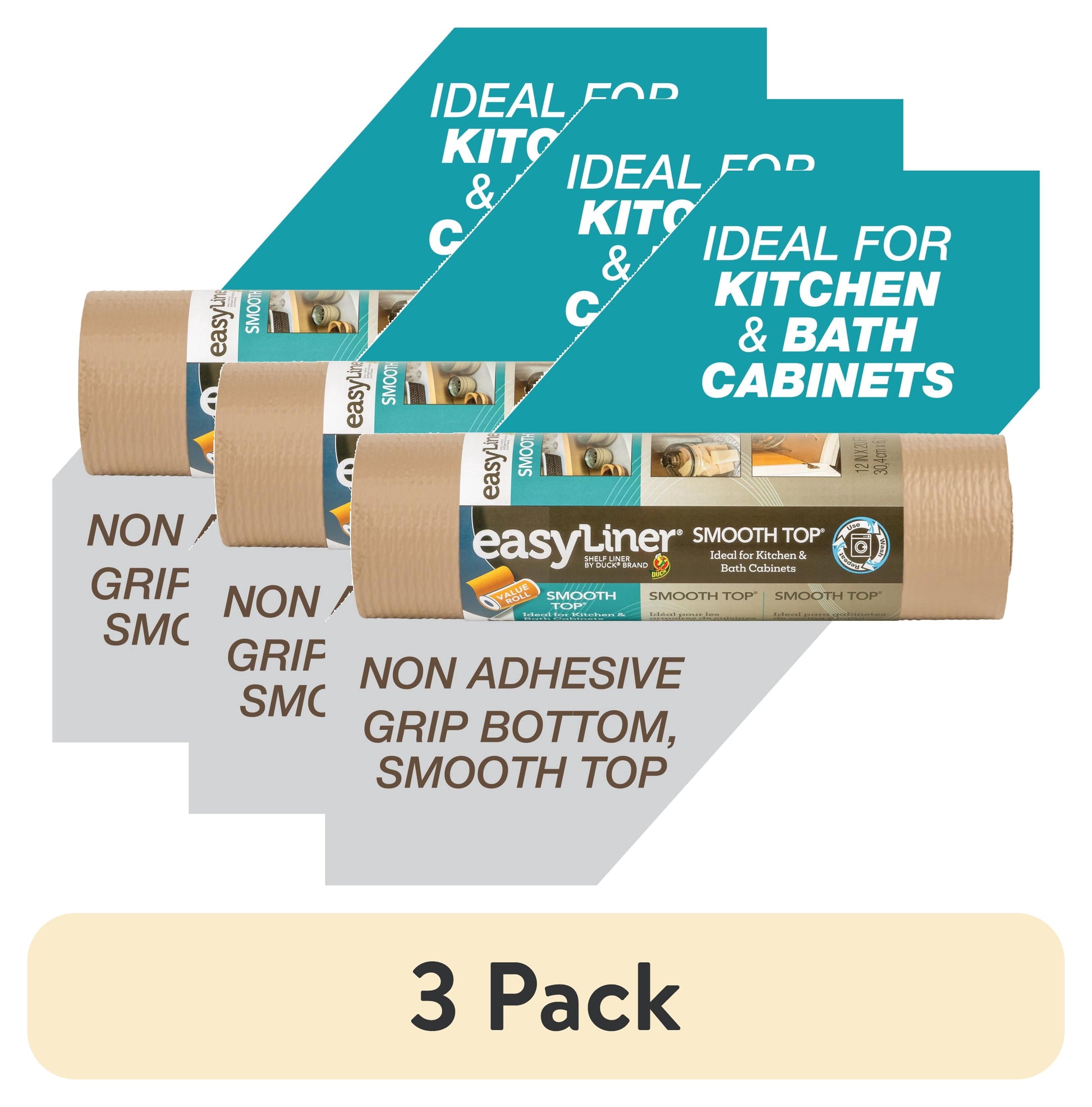 (3 pack) Smooth Top EasyLiner Shelf Liner, Taupe 12" x 20' Roll