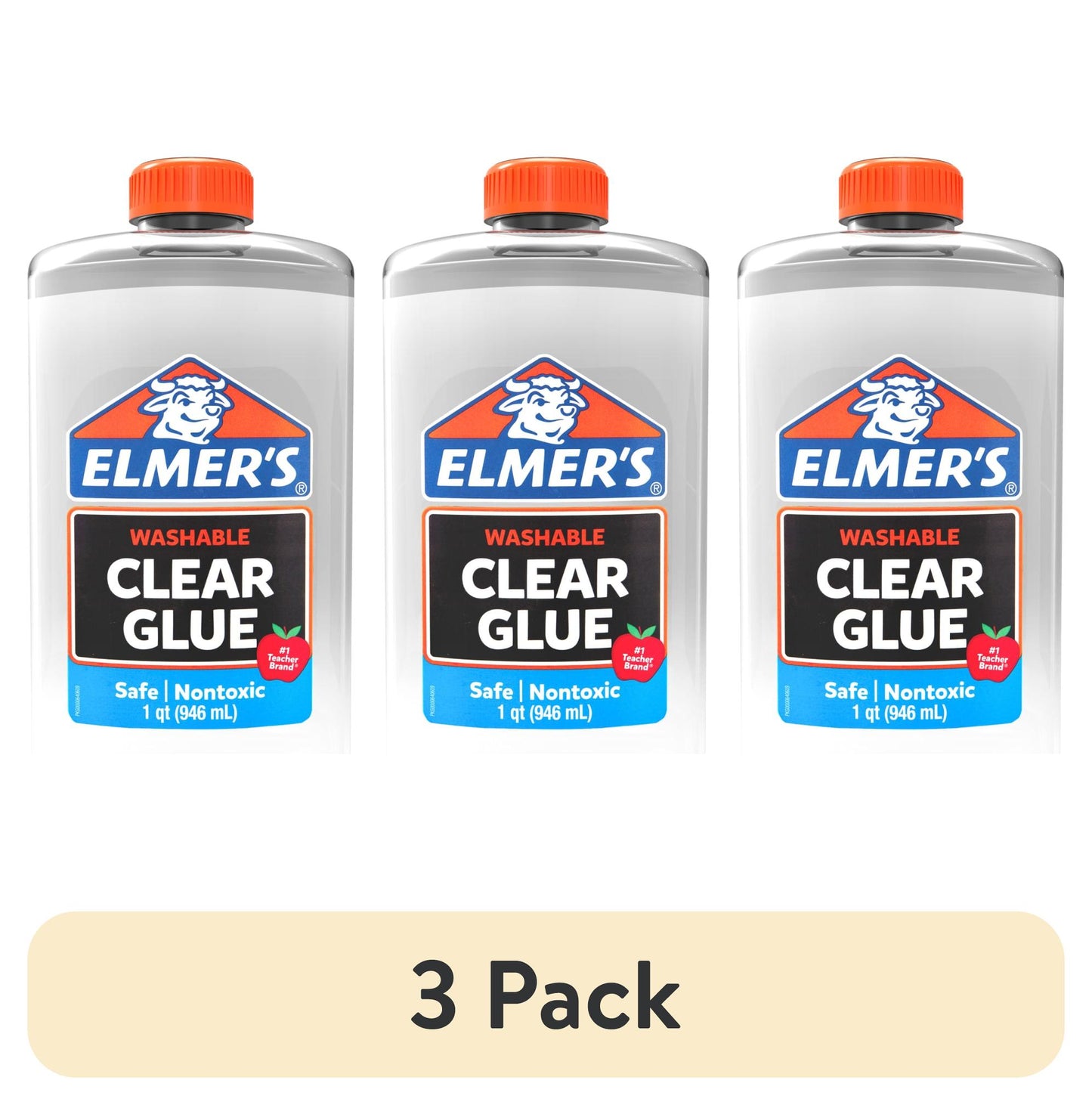 (3 pack) Elmer's Liquid School Glue, Transparente, Lavable, 32 oz., Tiempo de Secado de 5 min