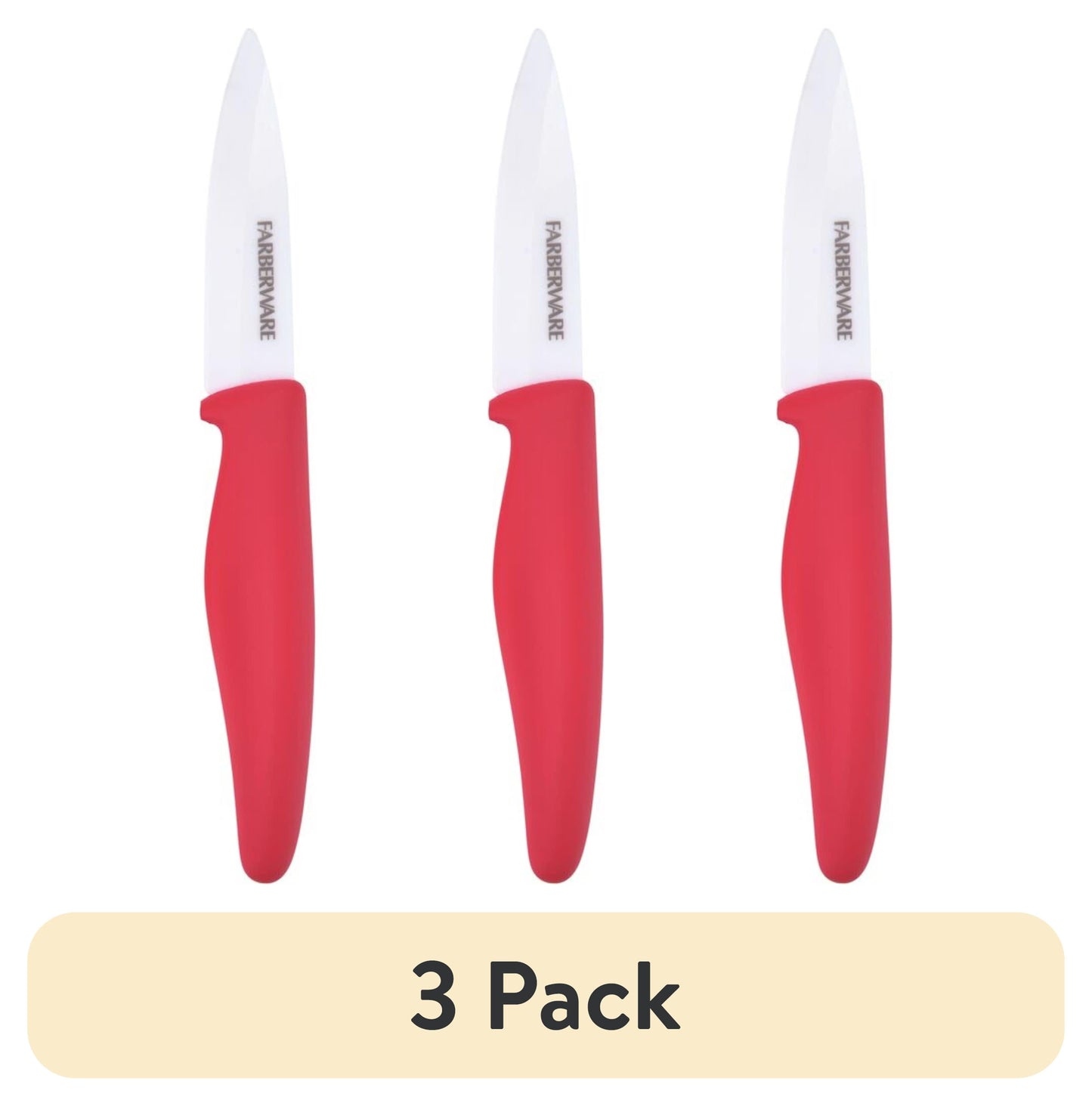 (3 pack) Farberware Professional 3-inch Ceramic Paring Kitchen Knife with Red Blade Cover