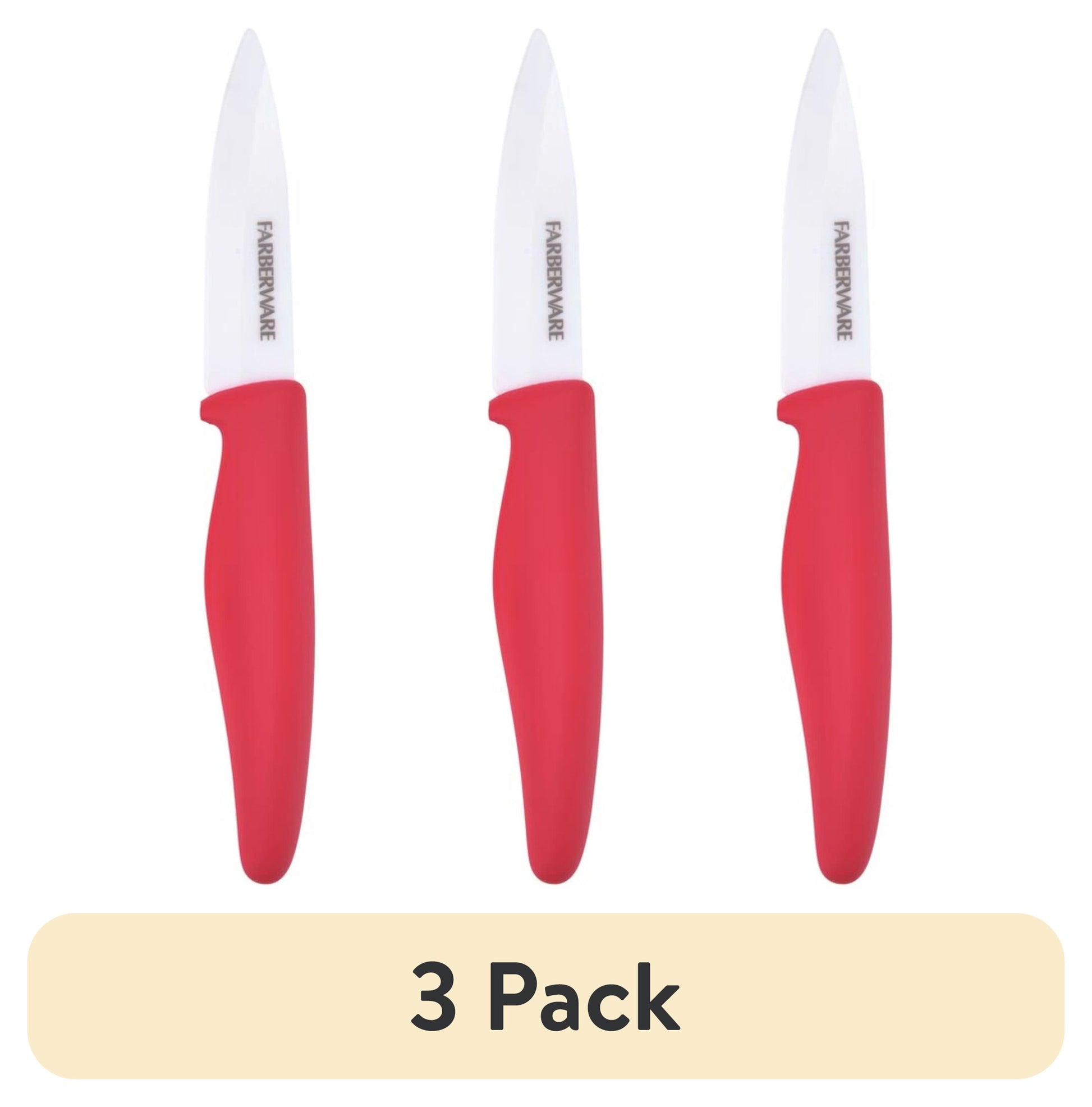 (3 pack) Farberware Professional 3-inch Ceramic Paring Kitchen Knife with Red Blade Cover