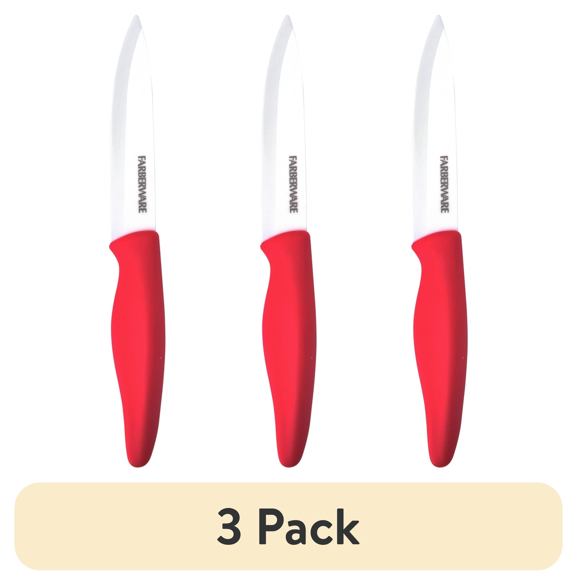 (3 pack) Farberware Professional 5-inch Ceramic Utility Knife with Red Blade Cover and Handle