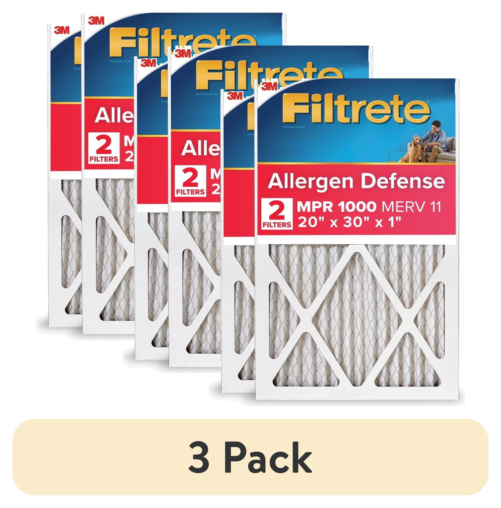 (3 pack) Filtrete 20x30x1 Air Filter, MERV 11, MPR 1000, Allergens & Pet Dander, 3-Month AC and Furnace Filters, Cleaner Air, Reliable Airflow, 2 HVAC Filters (Actual Size 19.68 x 29.68 x 0.81 in)