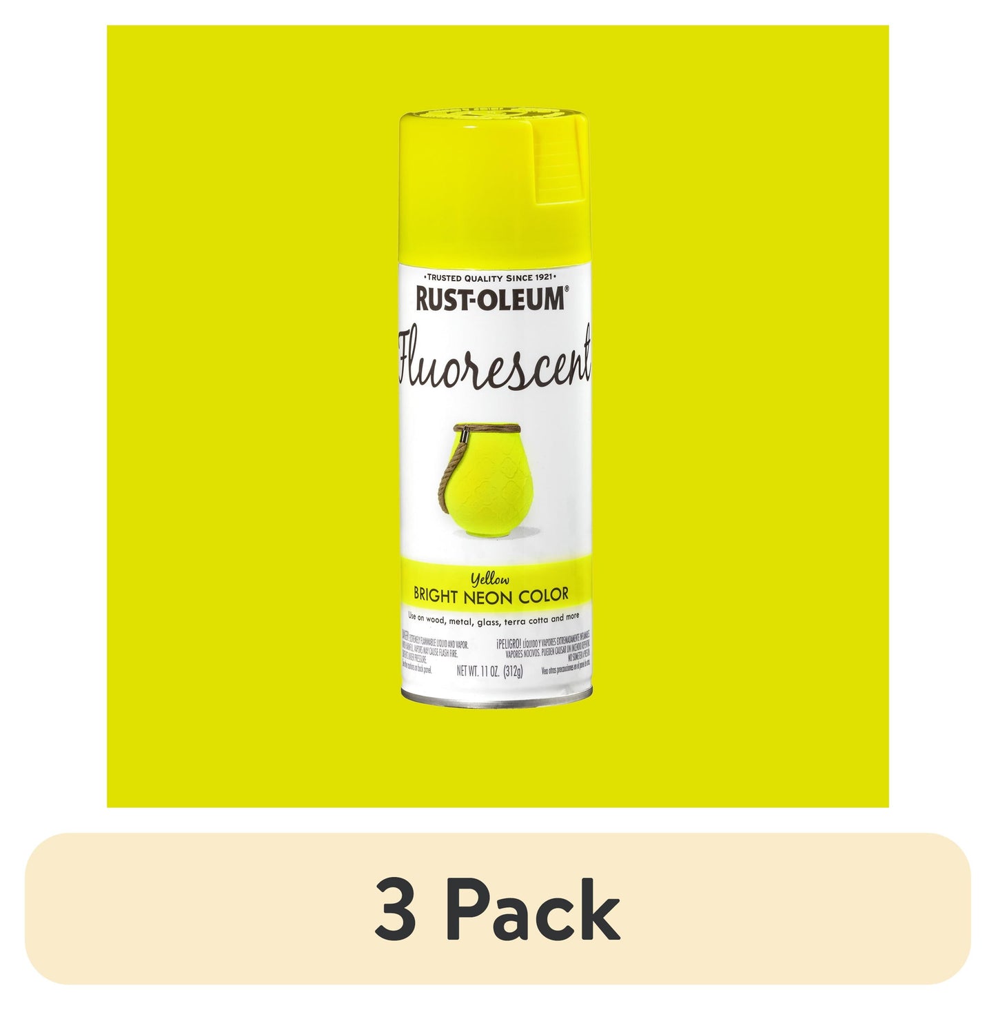 (3 pack) Yellow, Rust-Oleum Fluorescent Spray Paint-342571, 11 oz