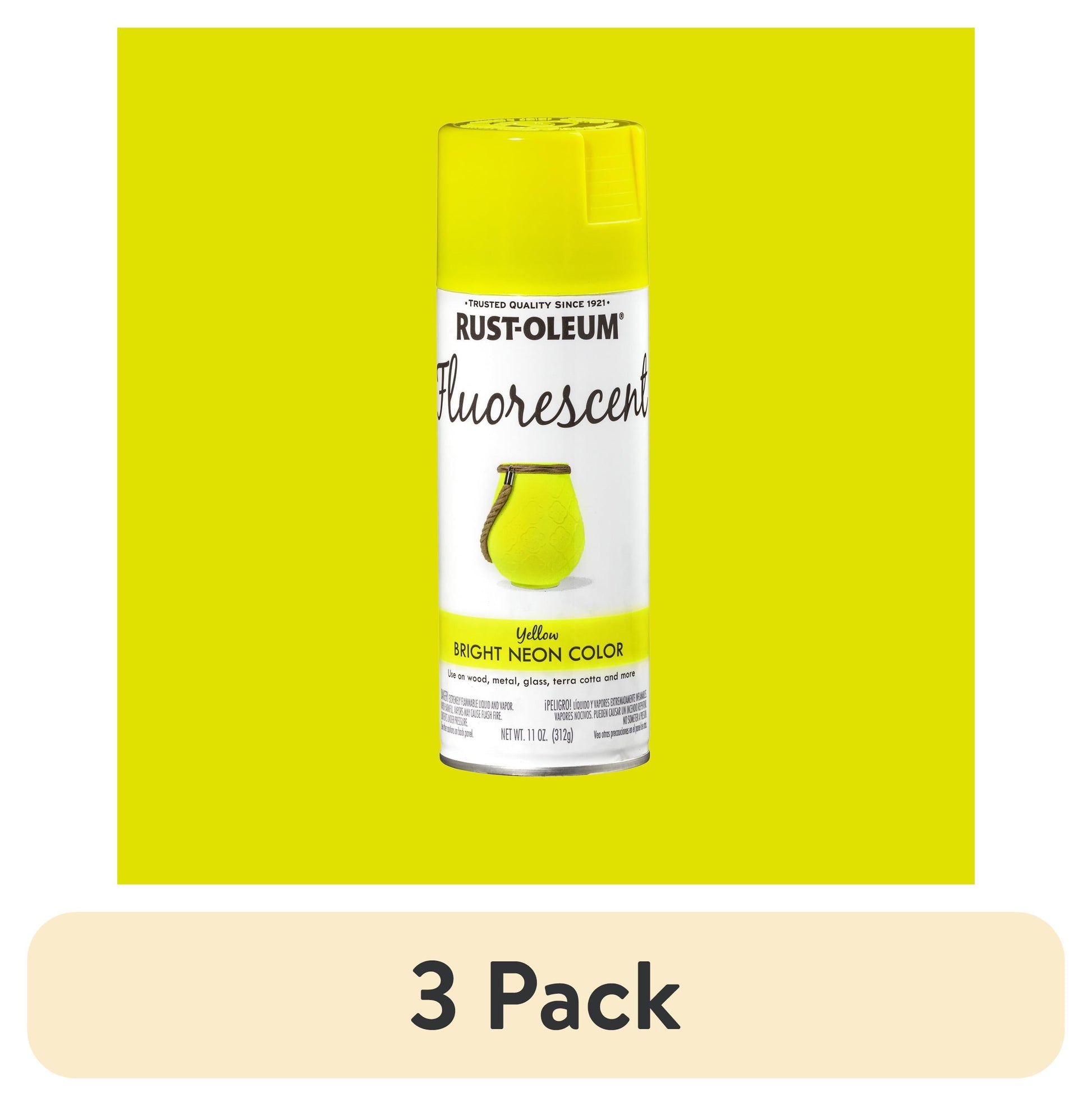 (3 pack) Yellow, Rust-Oleum Fluorescent Spray Paint-342571, 11 oz