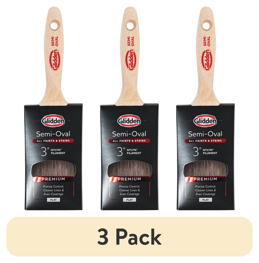 (3 pack) Glidden Semi-Oval Paint Brush with Wood Handle , Flat Sash, 3 Inch