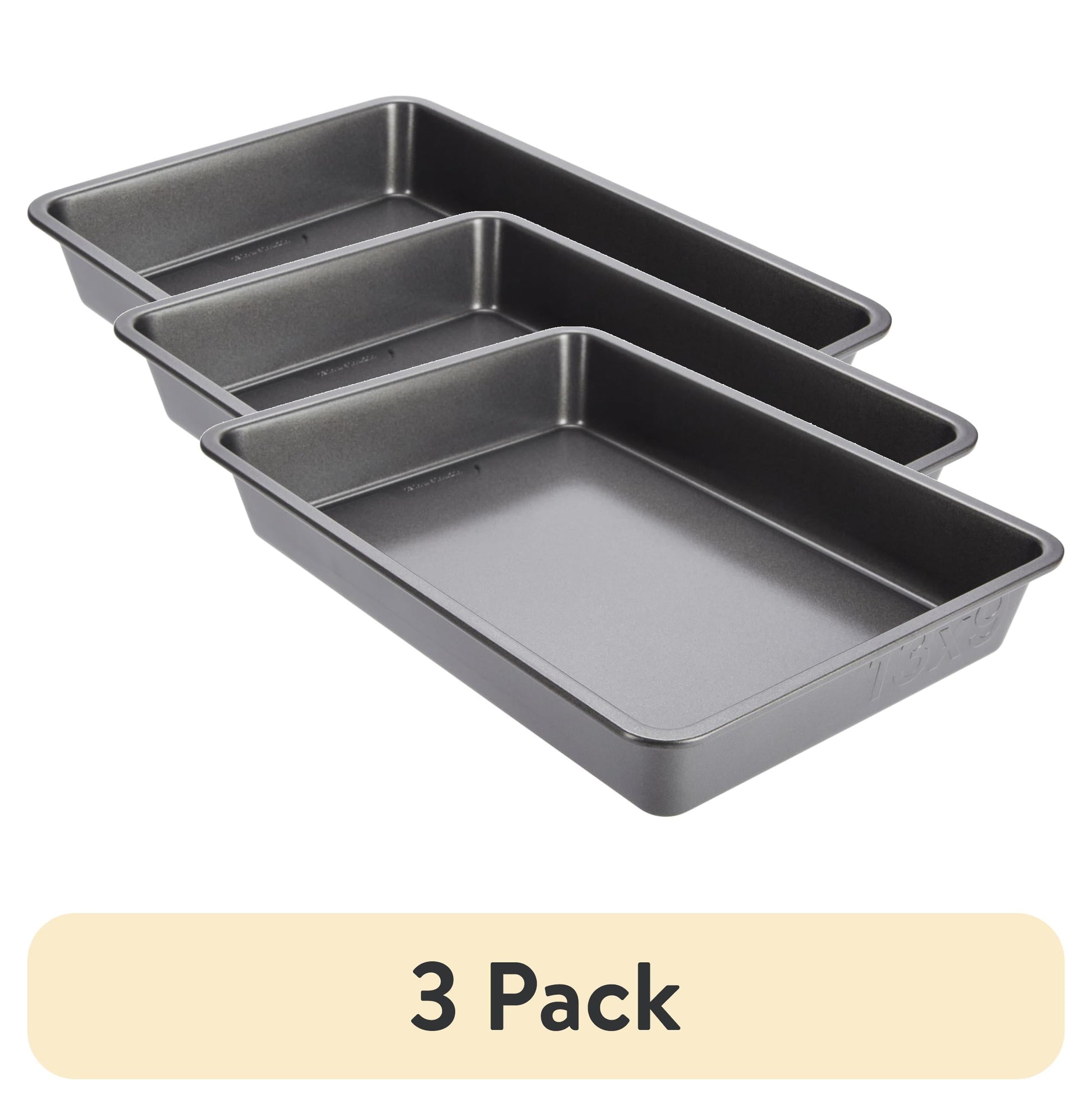 (3 pack) GoodCook PRO Nonstick Carbon Steel Oblong Baking Pan, 9 Inch x 13 Inch, Gray
