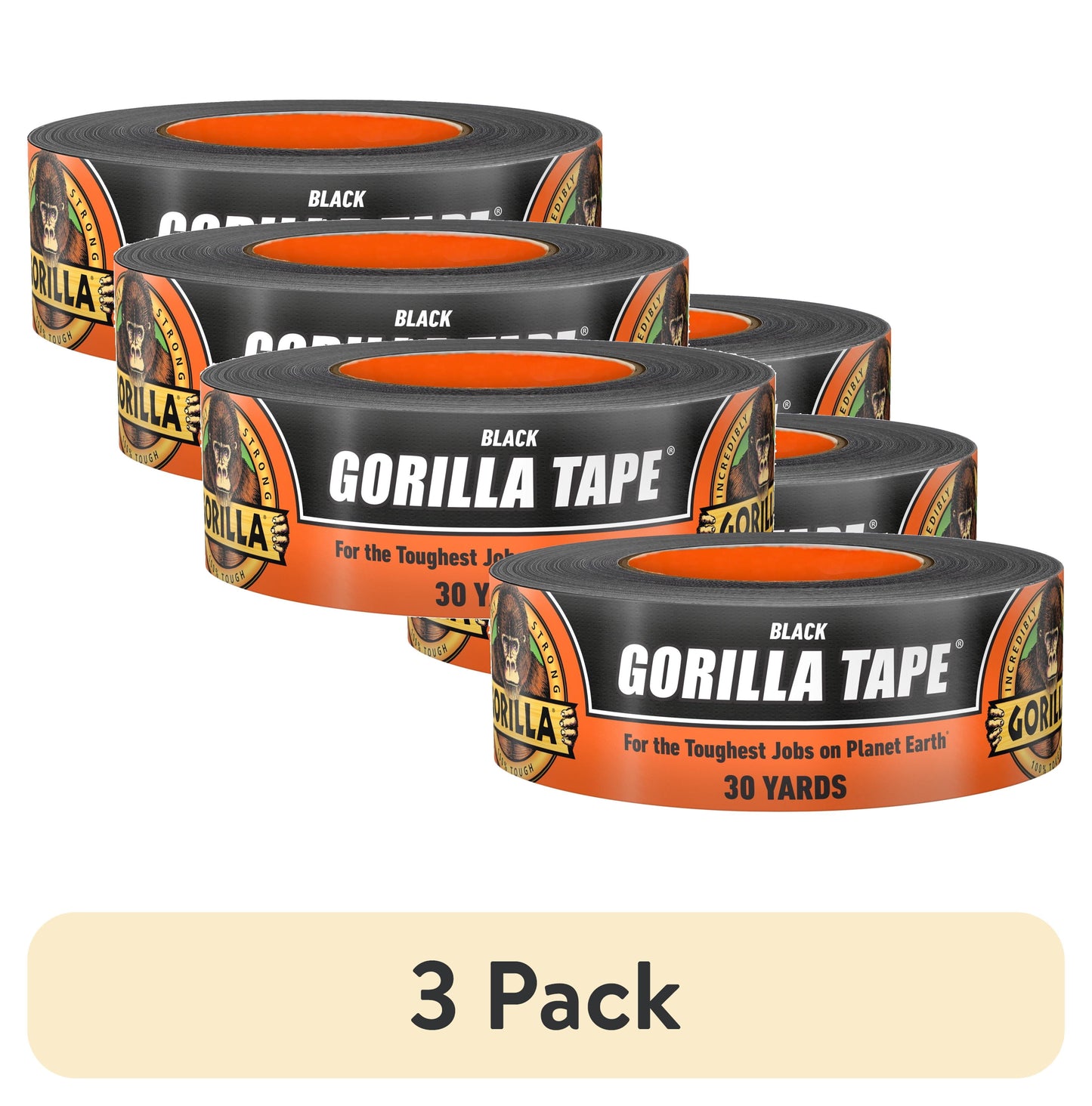 (3 pack) Gorilla Black Tape 30 Yard 2 Pack - 3x Stronger for a Hold that Lasts.